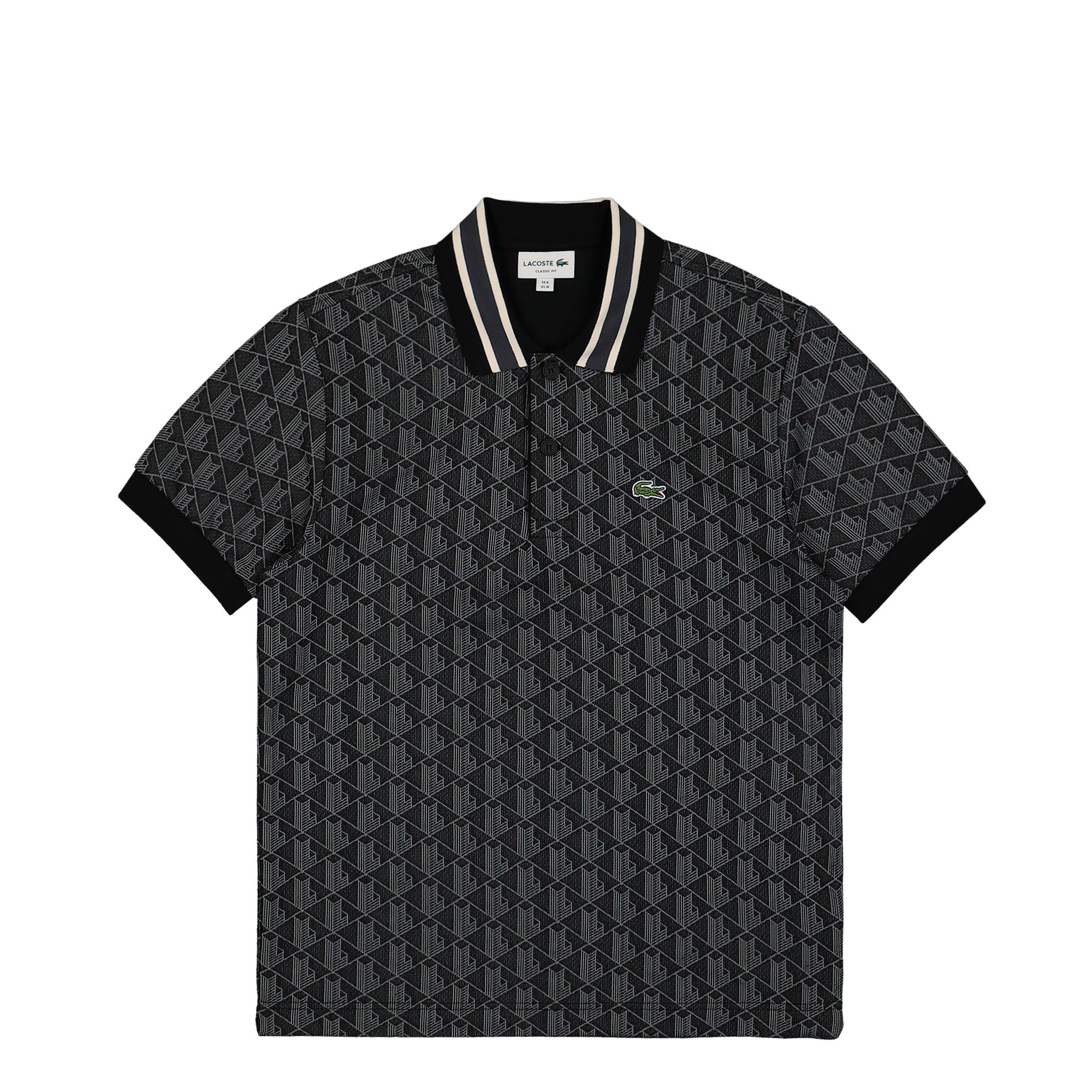 Lacoste Paris Jacquard Monogram Polo Shirt Black / Dark Grey Polo Shirts DH1417-00 4PC | Overkill