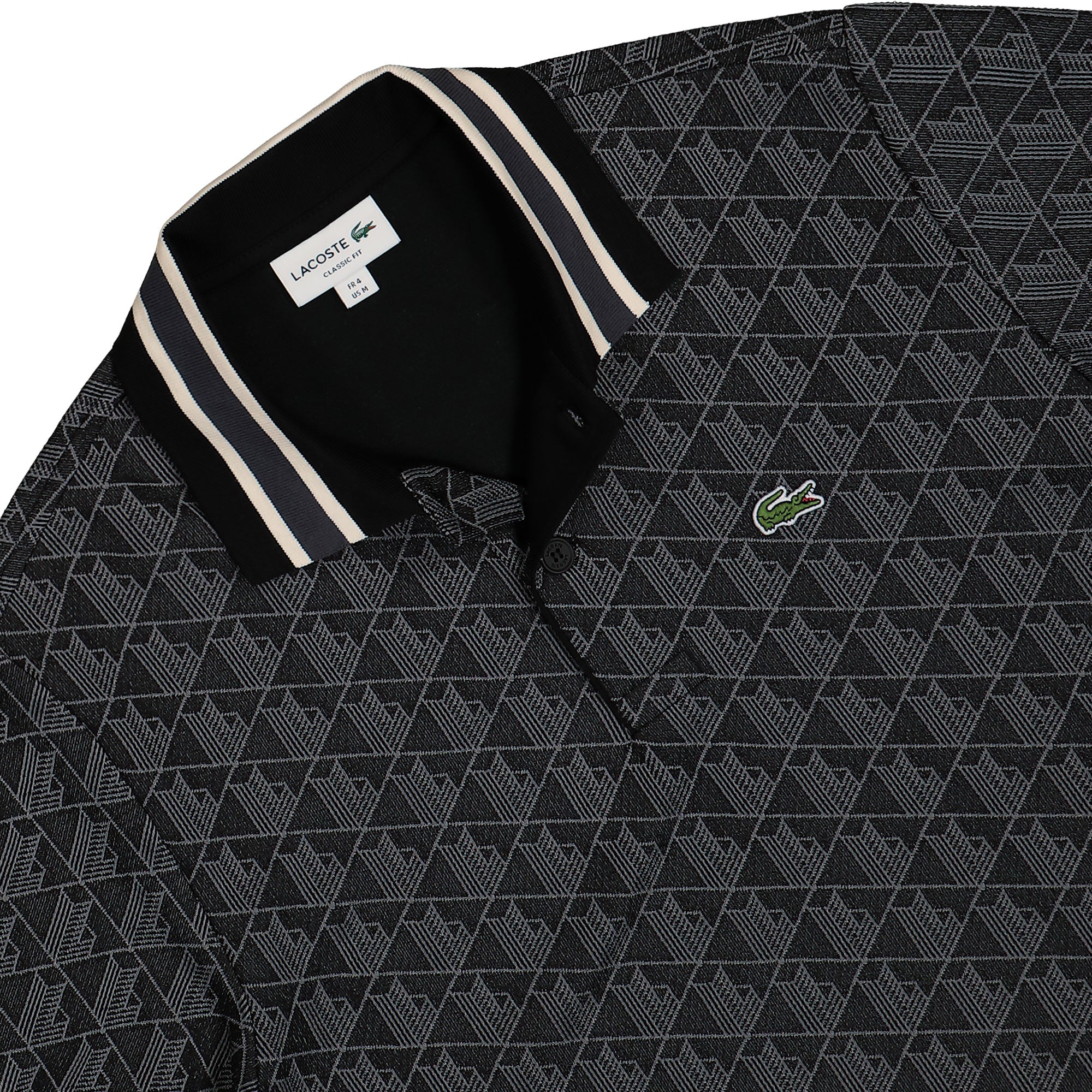 Lacoste Paris Jacquard Monogram Polo Shirt Black / Dark Grey Polo Shirts Close-up | Overkill