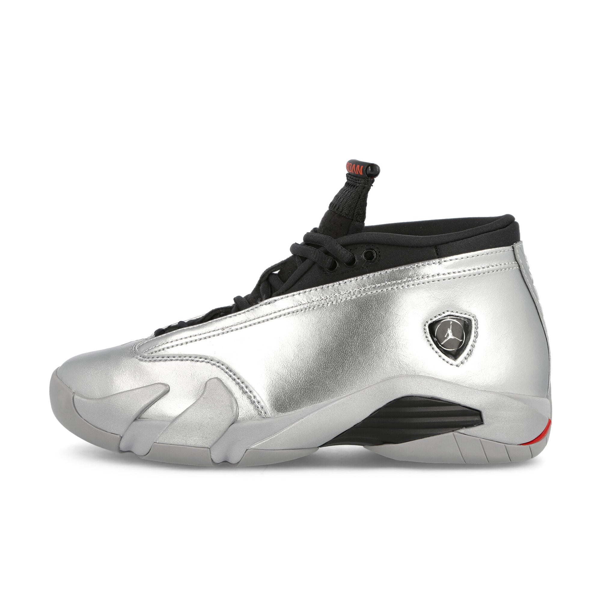 Jordan Wmns Air Jordan 14 Retro Low Metallic Silver-Fire Red - Wolf Grey - Black Low Top Sneakers DH4121 060 | Overkill