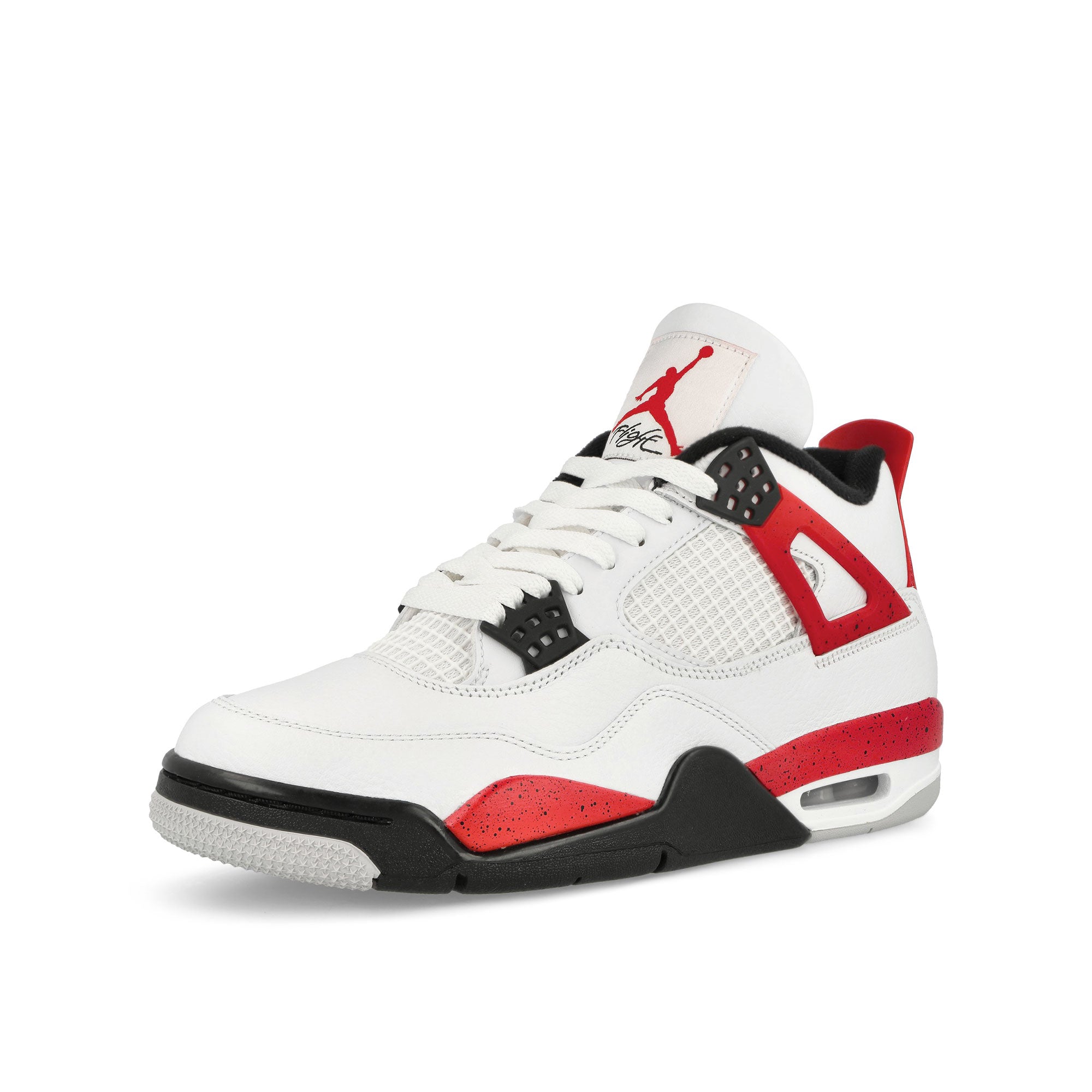 Jordan Air Jordan 4 Retro White / Fire Red - Black - Neutral Grey Sneakers Close Up | Overkill