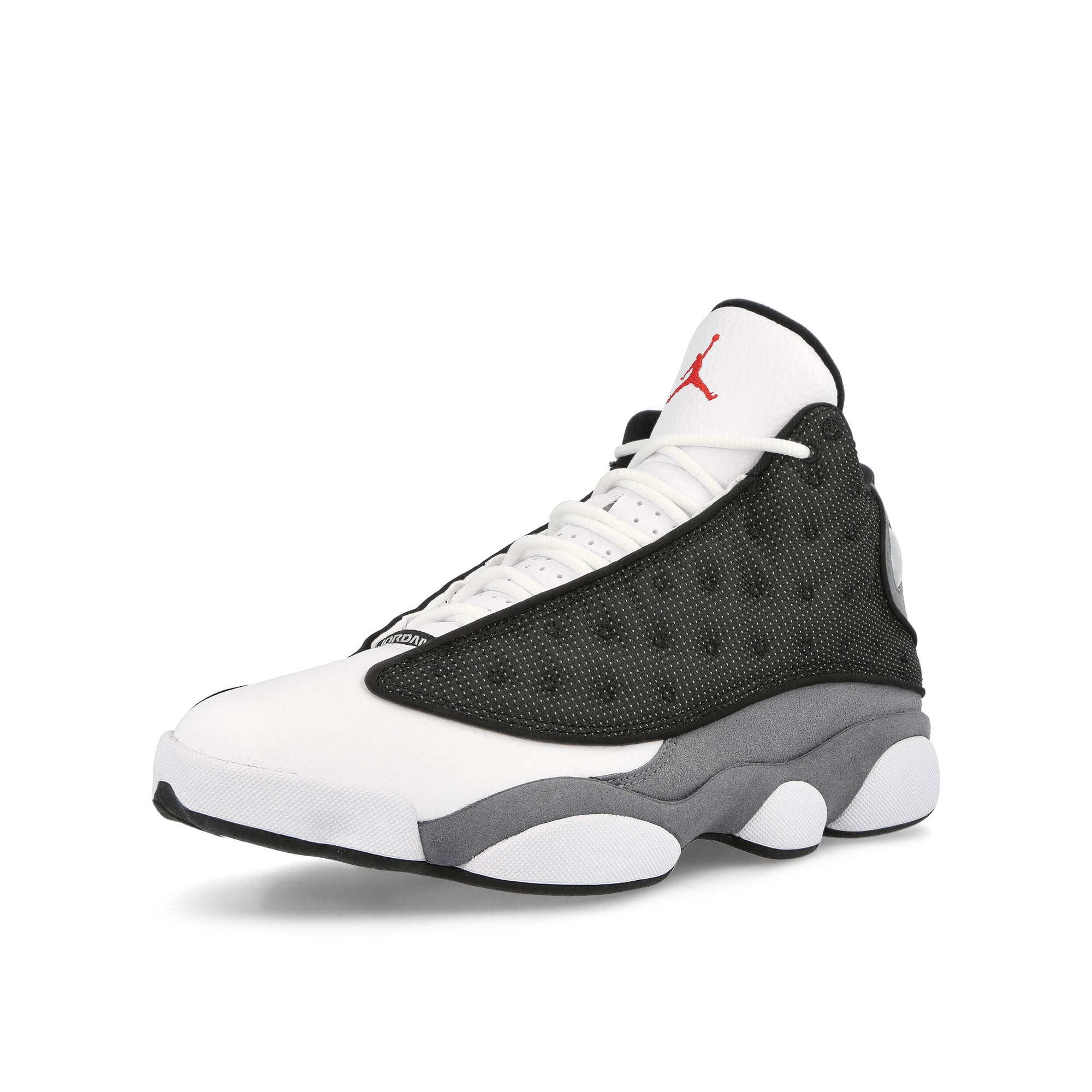 Jordan Air Jordan 13 Retro Black / University Red - Flint Grey - White Mid Top Sneakers Close Up | Overkill