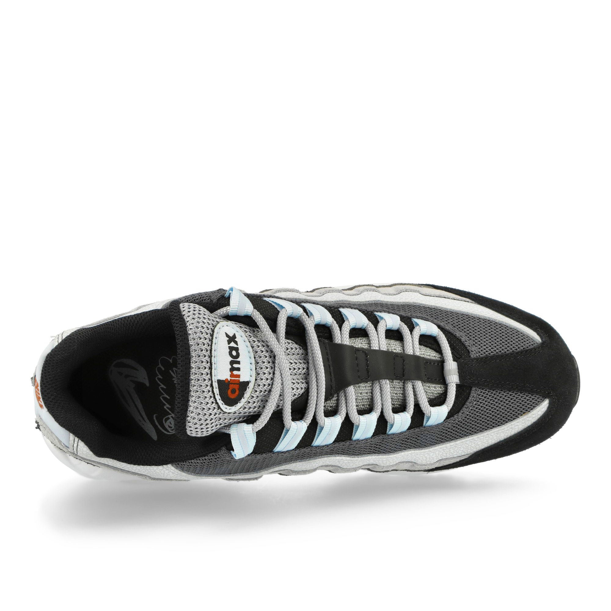 Nike Air Max 95 Wolf Grey / Rugged Orange - Black - Blue Tint Low Top Sneakers Detail View 1 | Overkill