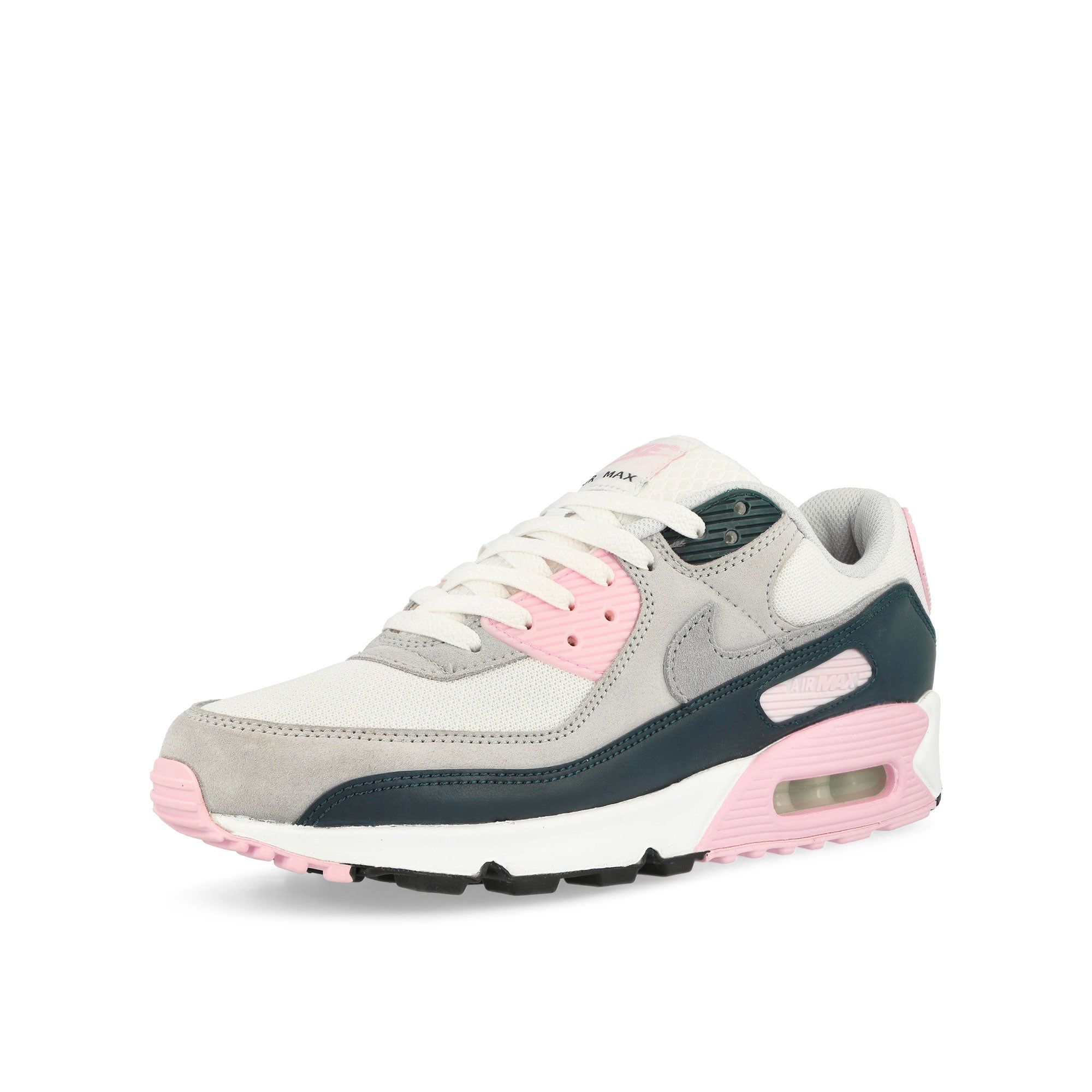 Nike Air Max 90 White / Wolf Grey - Pink Foam - Armory Navy Low Top Sneakers Close Up | Overkill