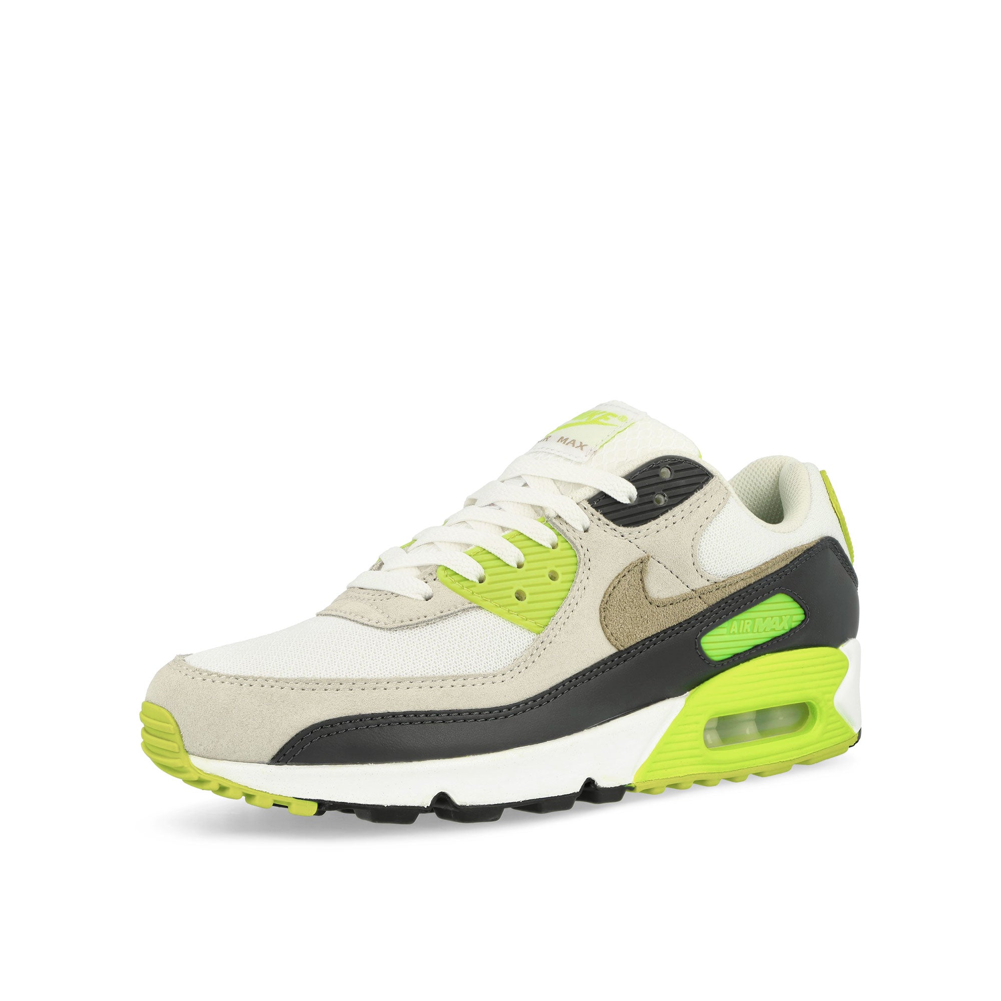 Nike Air Max 90 White / Khaki - Cyber - Dk Smoke Grey Low Top Sneakers Close Up | Overkill