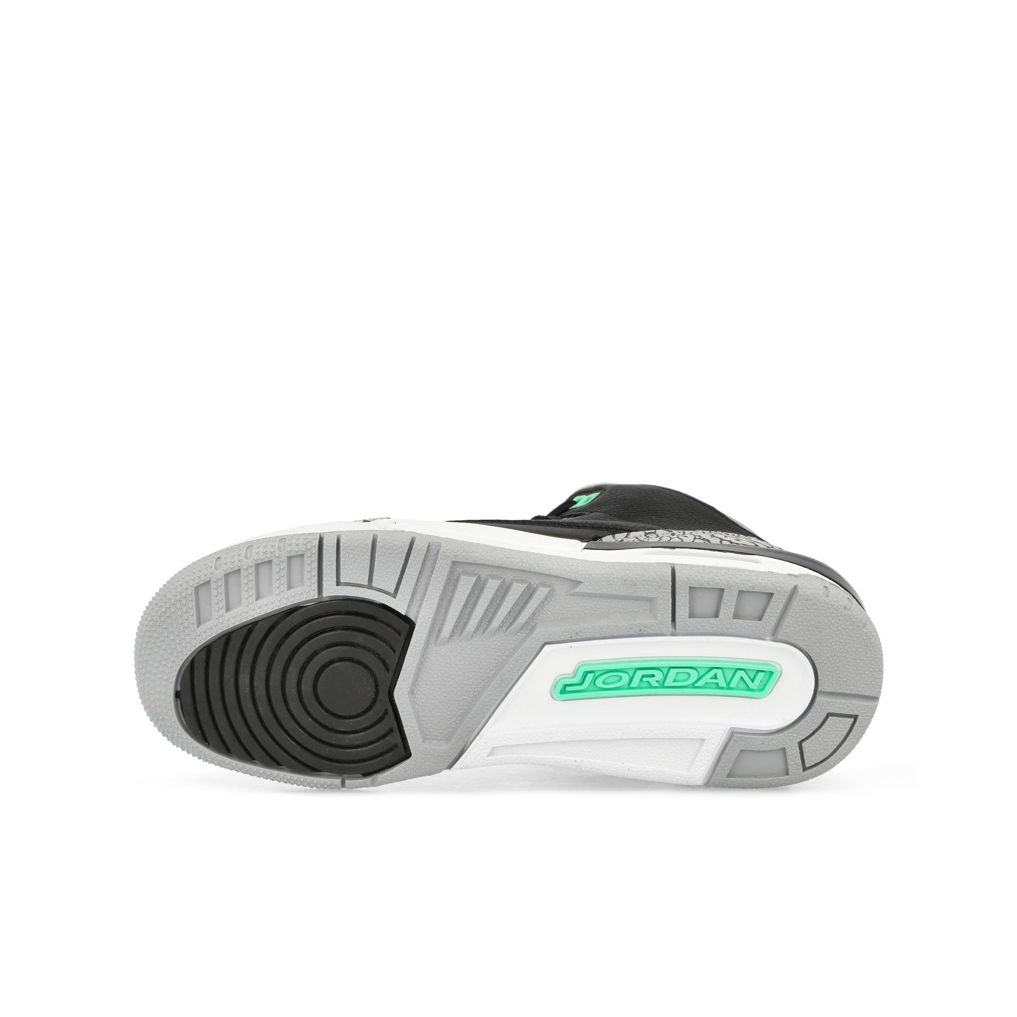 Jordan Air Jordan 3 Retro GS Black / Green Glow - Wolf Grey - White High Top Sneakers Detail View 1 | Overkill