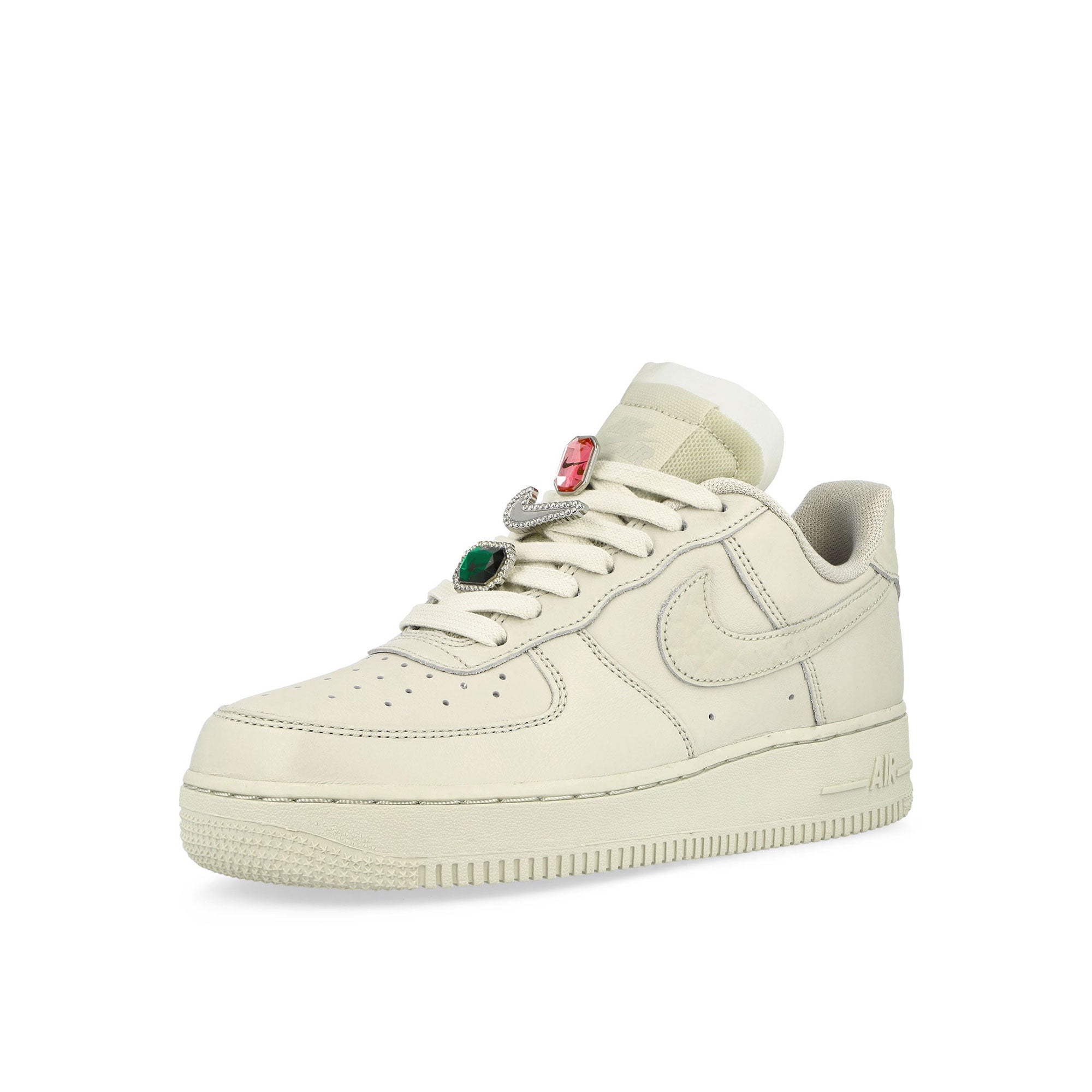 Nike Wmns Air Force 1 Lo Premium Light Bone / Light Bone - Kelly Green - Pink Foam Low Top Sneakers Close Up | Overkill