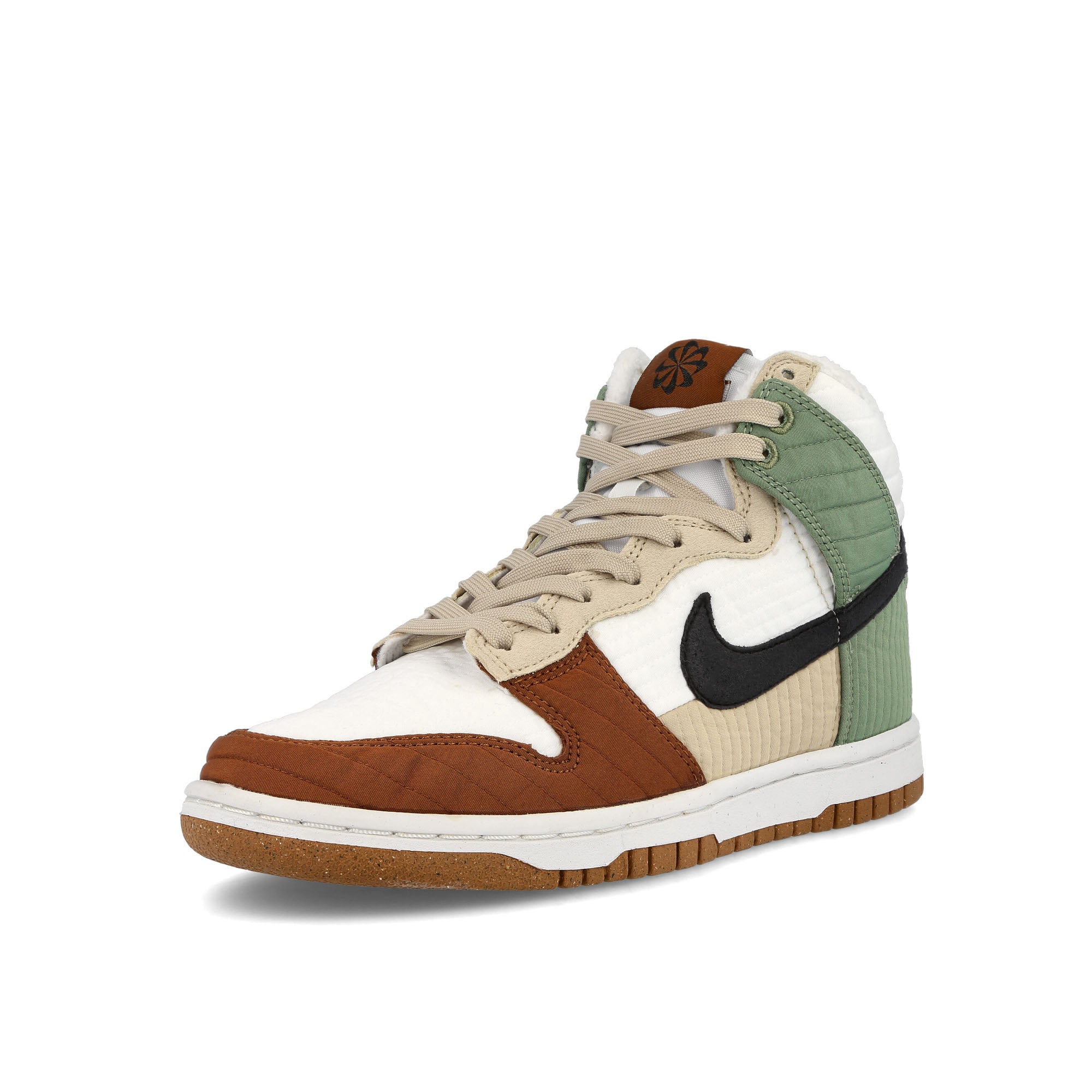 Nike Wmns Dunk High LX Summit White / Black - Oil Green - Rattan High Top Sneakers Close Up | Overkill