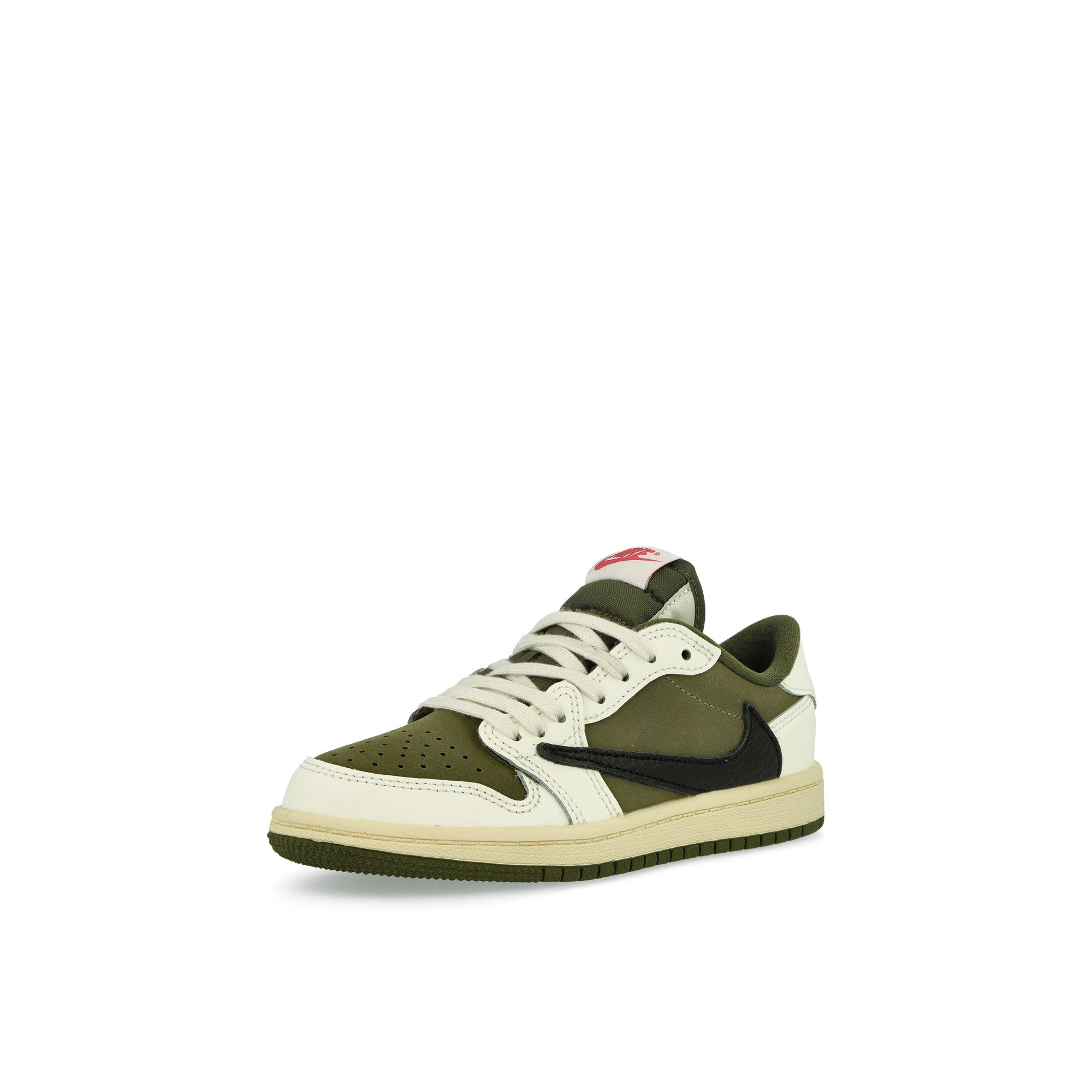 Jordan 1 Low OG SP PS Medium Olive / Black - Sail - Muslin Low Top Sneakers Close Up | Overkill
