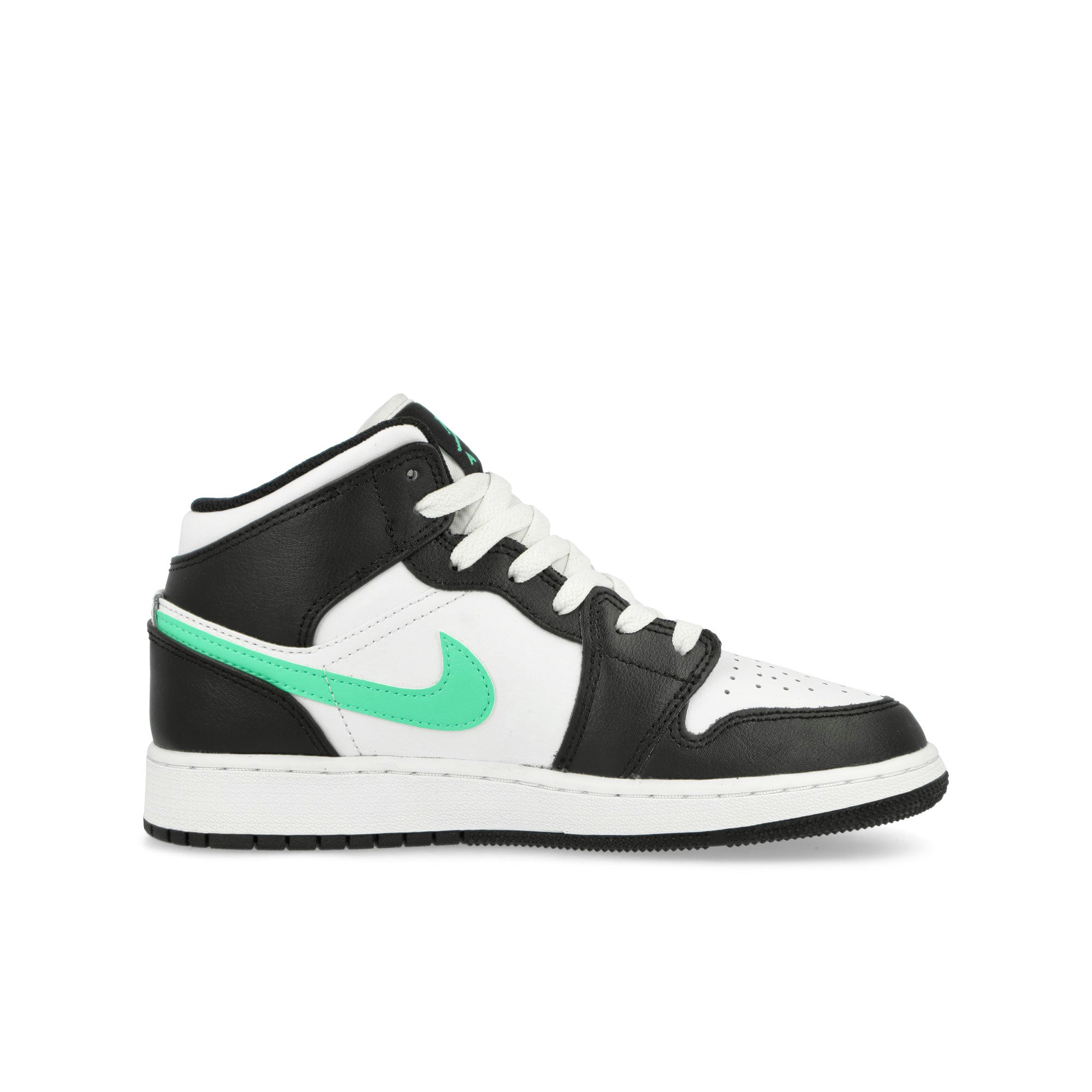 Jordan Air Jordan 1 Mid GS White / Green Glow - Black Mid Top Sneakers Silhouette | Overkill