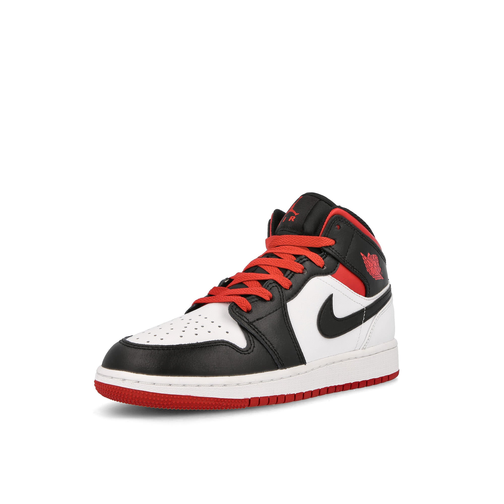 Jordan Air Jordan 1 Mid GS White-Gym Red-Black Mid Top Sneakers Close Up | Overkill