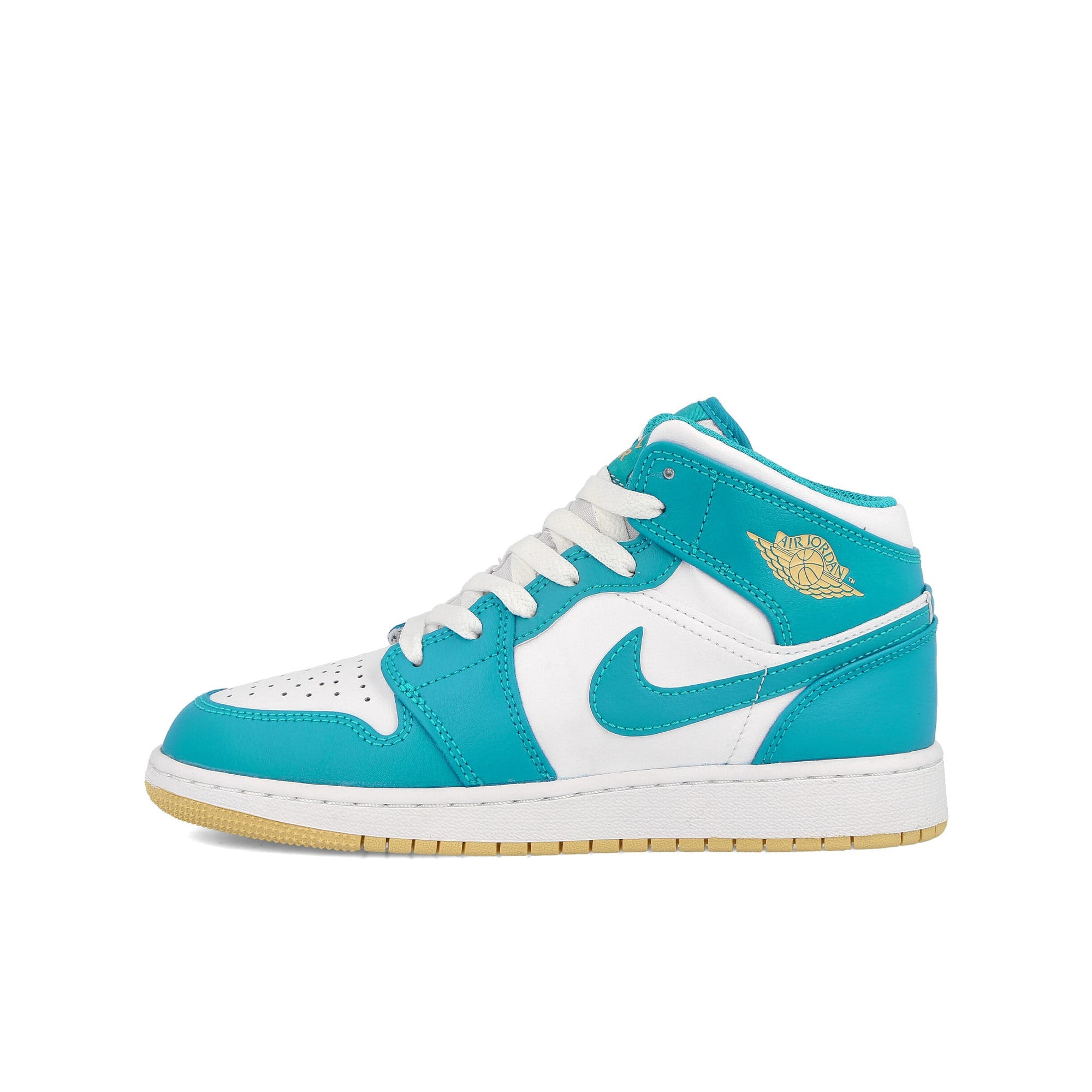Jordan Air Jordan 1 Mid GS Aquatone-Celestial Gold-White Mid Top Sneakers DQ8423 400 | Overkill