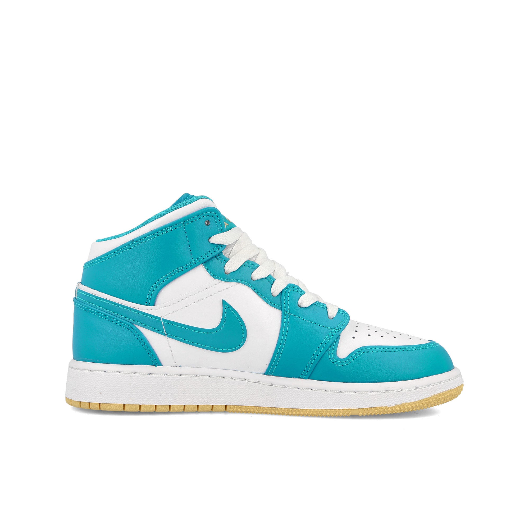 Jordan Air Jordan 1 Mid GS Aquatone-Celestial Gold-White Mid Top Sneakers Silhouette | Overkill