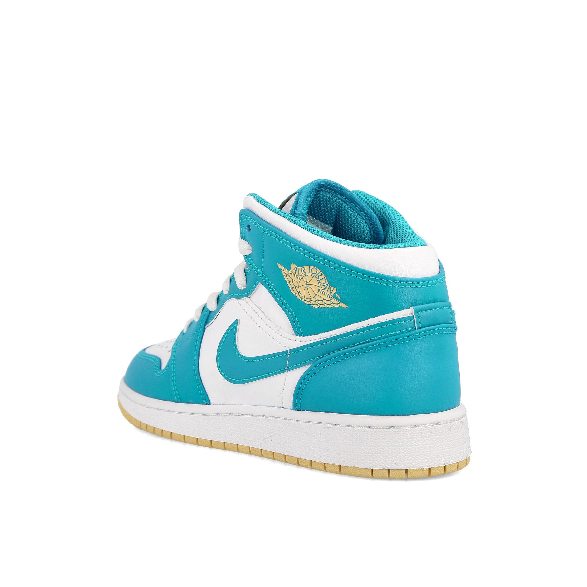 Jordan Air Jordan 1 Mid GS Aquatone-Celestial Gold-White Mid Top Sneakers Material | Overkill