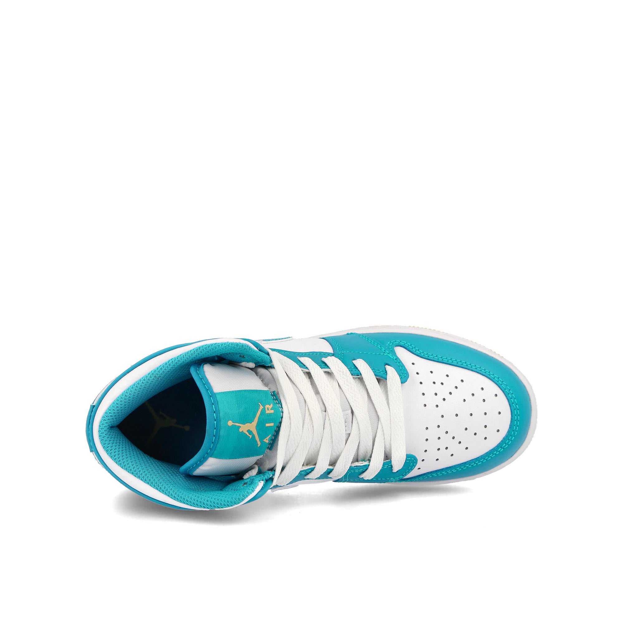 Jordan Air Jordan 1 Mid GS Aquatone-Celestial Gold-White Mid Top Sneakers Detailfoto | Overkill