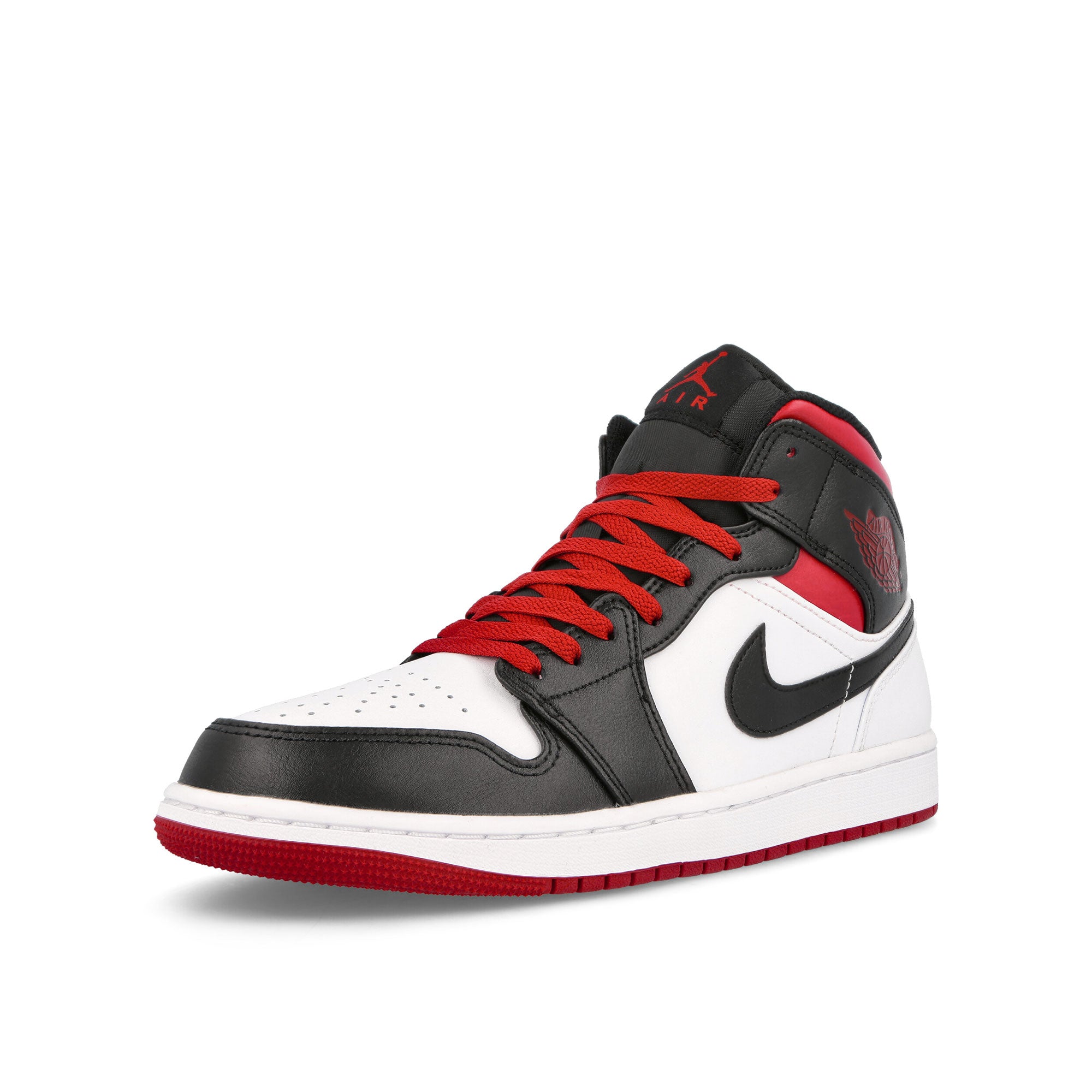 Jordan Air Jordan 1 Mid White-Gym Red-Black Mid Top Sneakers Close Up | Overkill