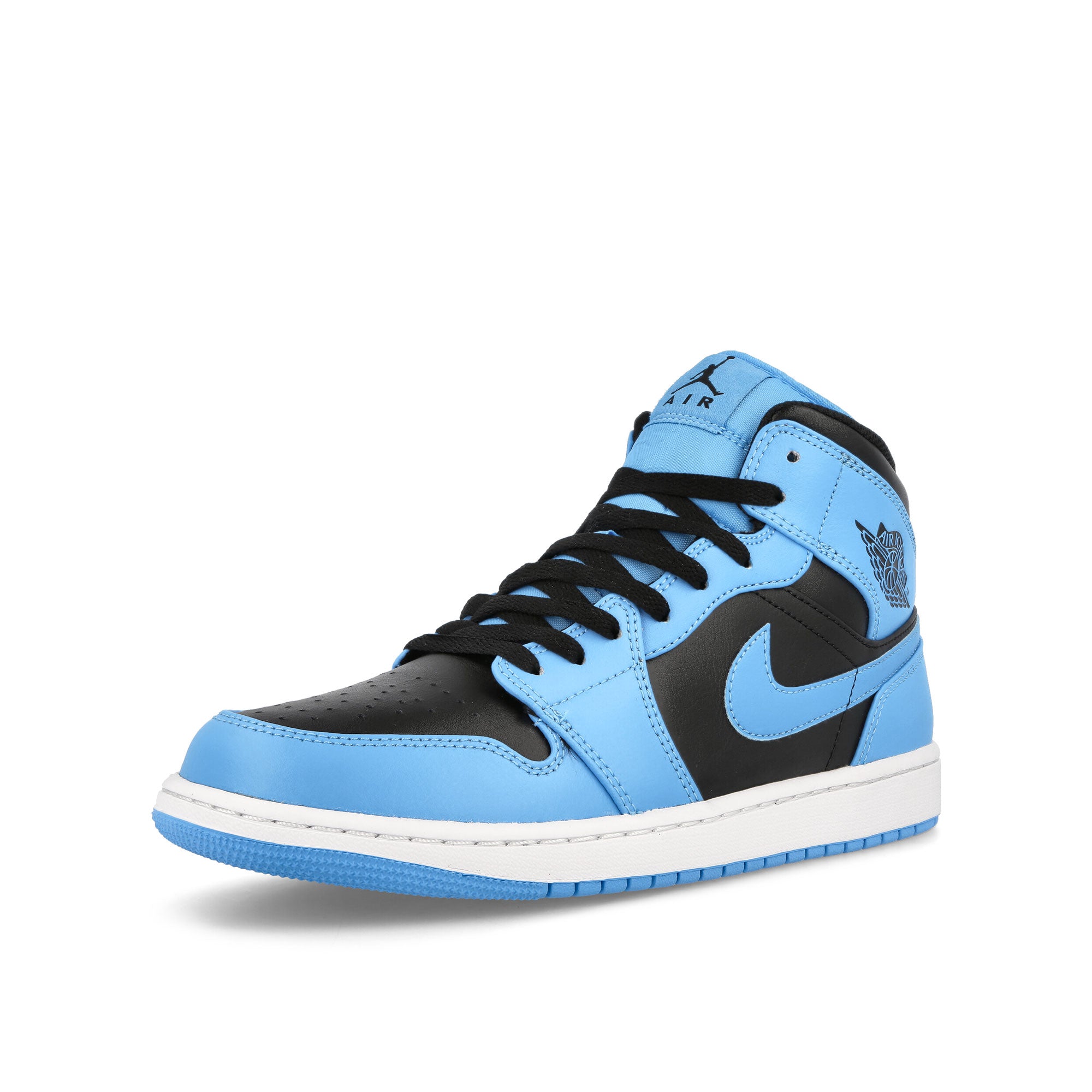 Jordan Air Jordan 1 Mid University Blue / Black - White Mid Top Sneakers Close Up | Overkill