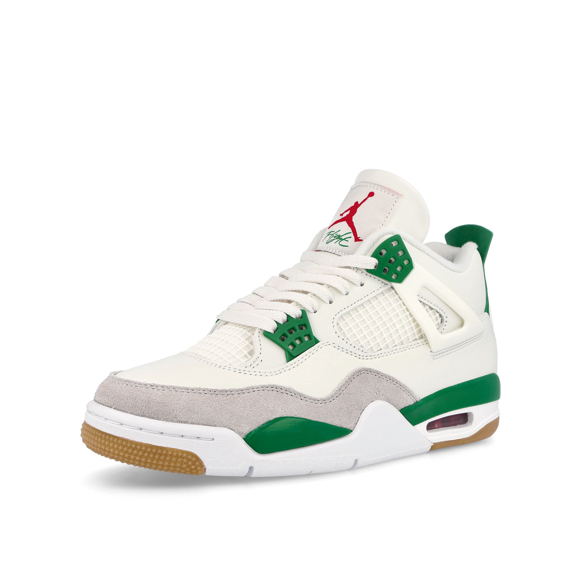 Jordan Nike SB x Air Jordan 4 Sail / White - Pine Green - Neutral Grey Sneakers Close Up | Overkill