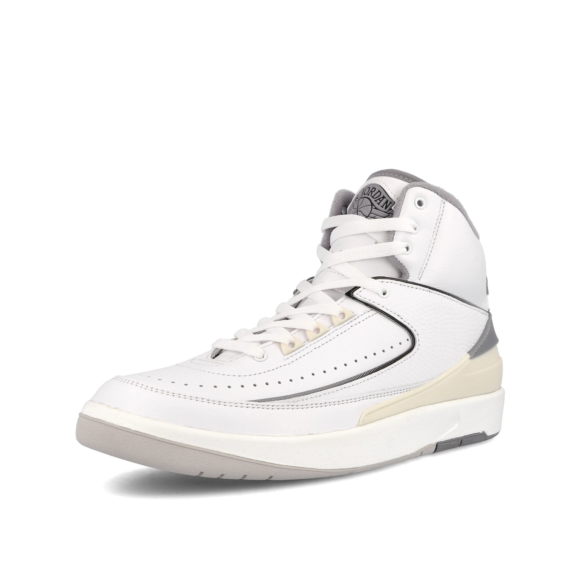 Jordan Air Jordan 2 Retro White-Cement Grey - Sail - Black High Top Sneakers Close Up | Overkill