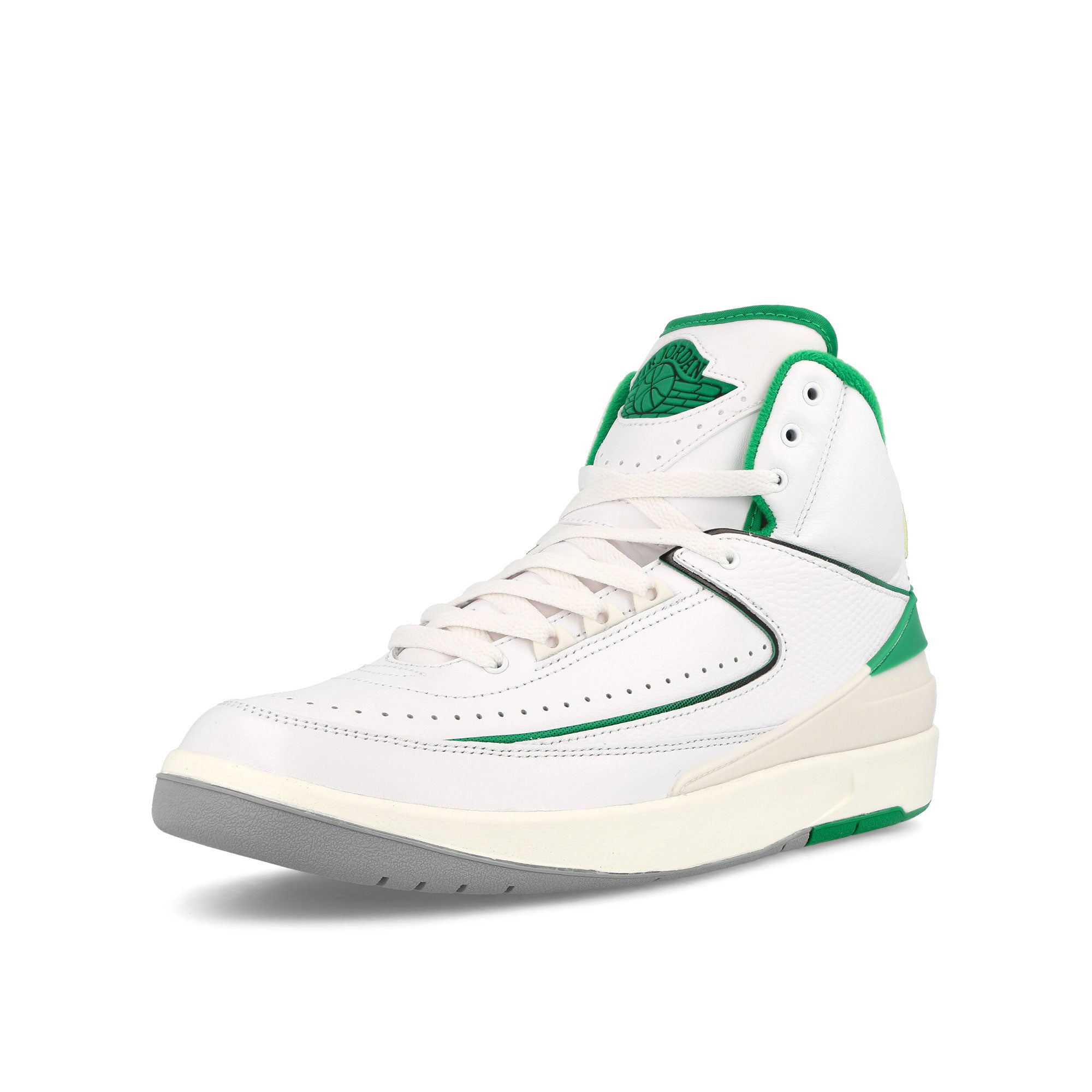 Jordan Air Jordan 2 Retro White-Lucky Green - Sail - Light Steel Grey High Top Sneakers Close Up | Overkill