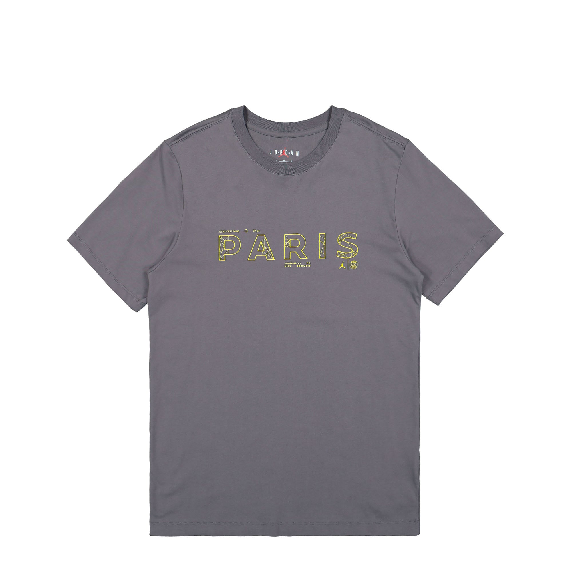 Jordan Paris Saint Germain x Air Jordan SS Tee Light Graphite/ Tour Yellow T-Shirts DV0634 014 | Overkill