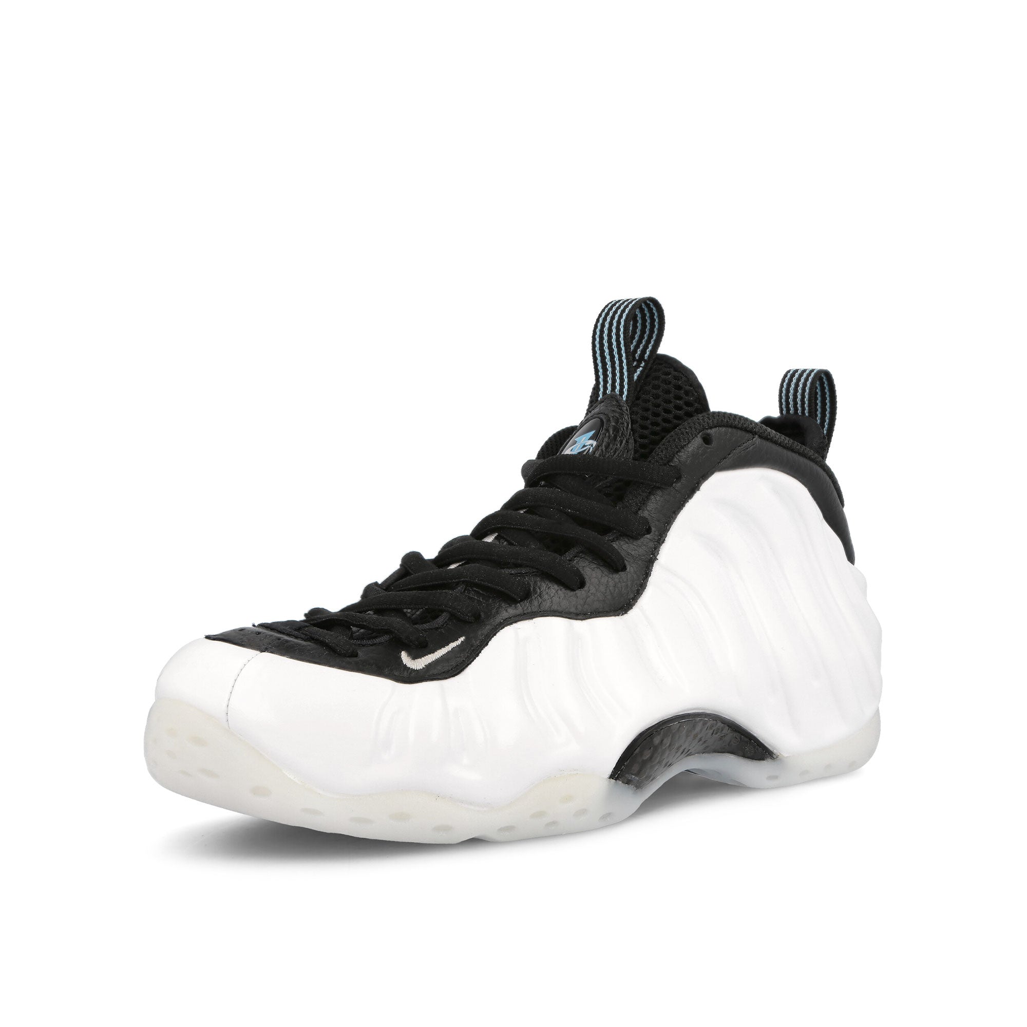 Nike Air Foamposite One White-Metallic Silver - Black High Top Sneakers Close Up | Overkill