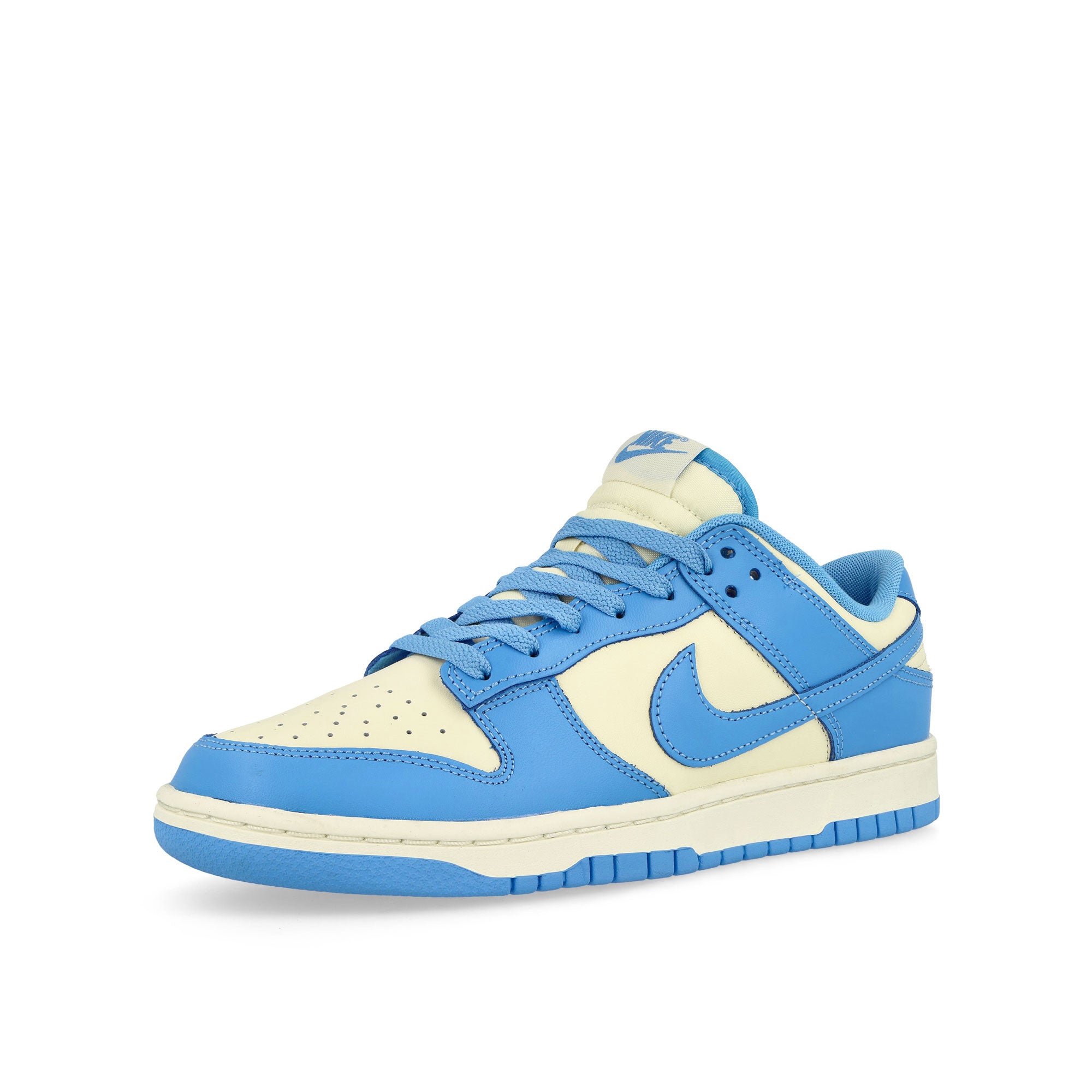 Nike Dunk Low Retro Coconut Milk / University Blue - Gym Red Low Top Sneakers Close Up | Overkill