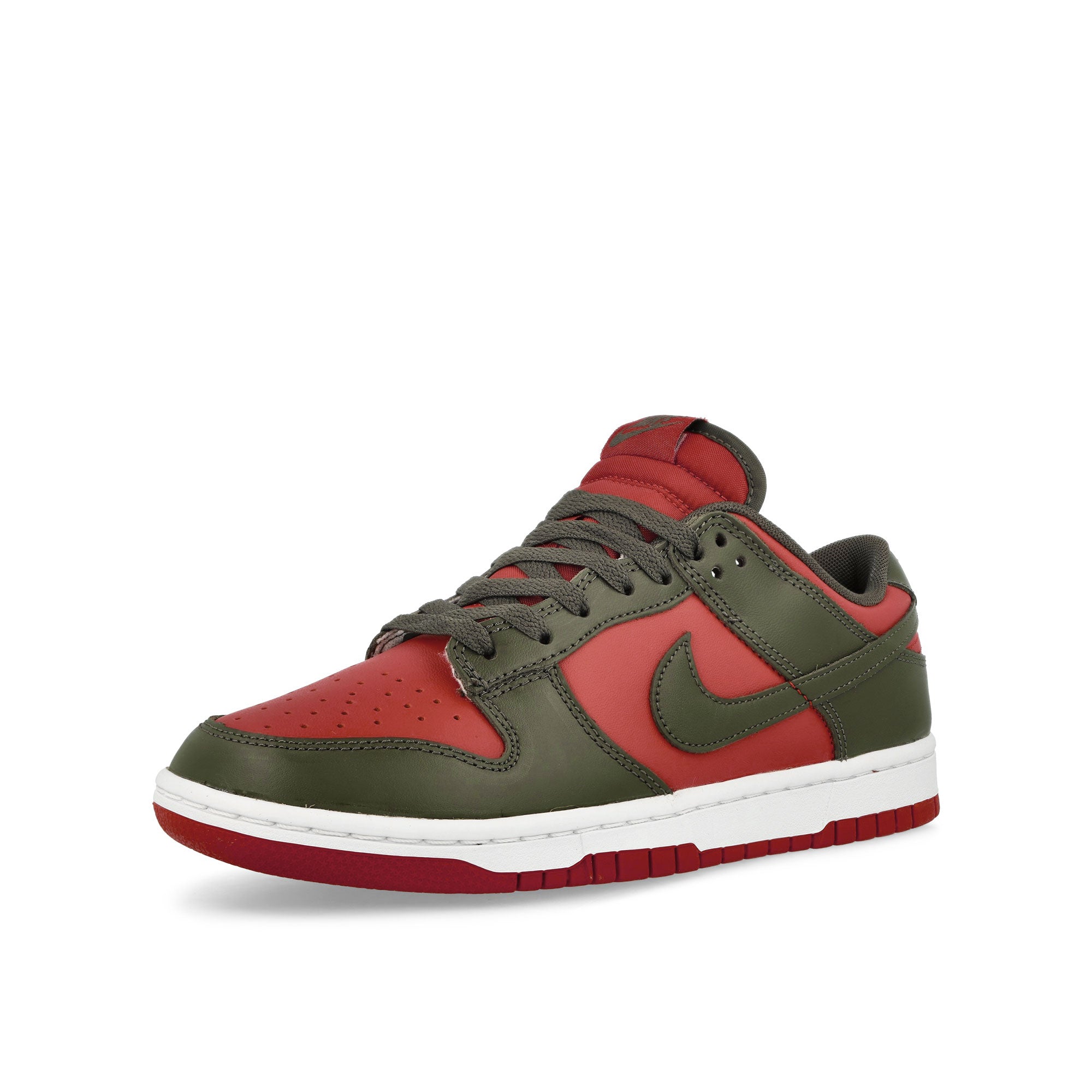 Nike Dunk Low Retro Mystic Red / Cargo Khaki - Mystic Red - White Low Top Sneakers Close Up | Overkill