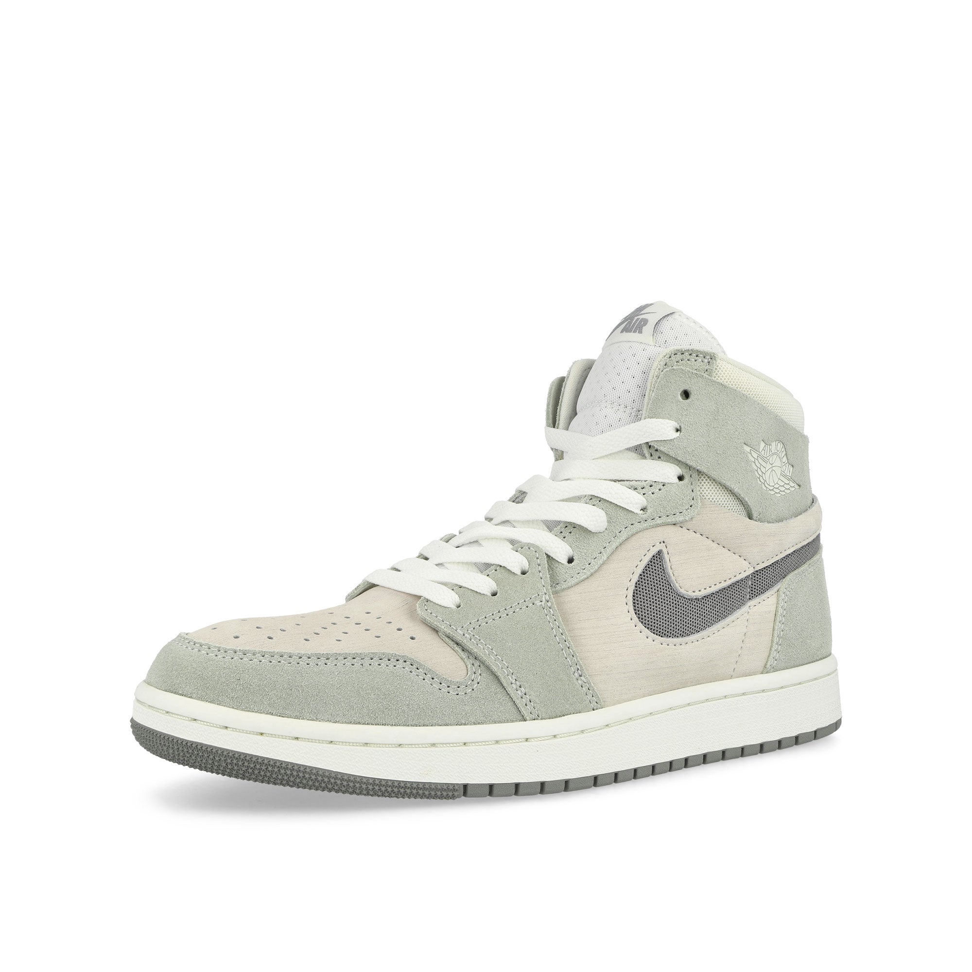 Jordan Air Jordan 1 Zoom CMFT 2 Summit White-Particle Grey - Light Silver High Top Sneakers Close Up | Overkill