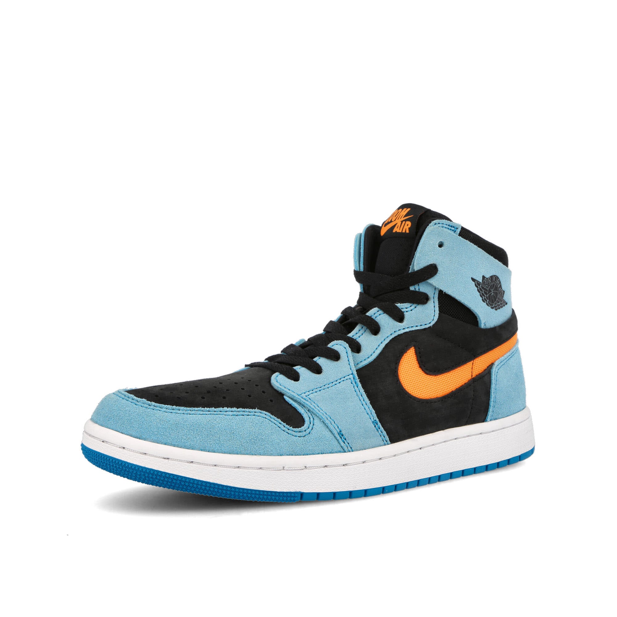 Jordan Air Jordan 1 Zoom CMFT 2 Bleached Aqua-Bright Citrus - Black - White High Top Sneakers Close Up | Overkill