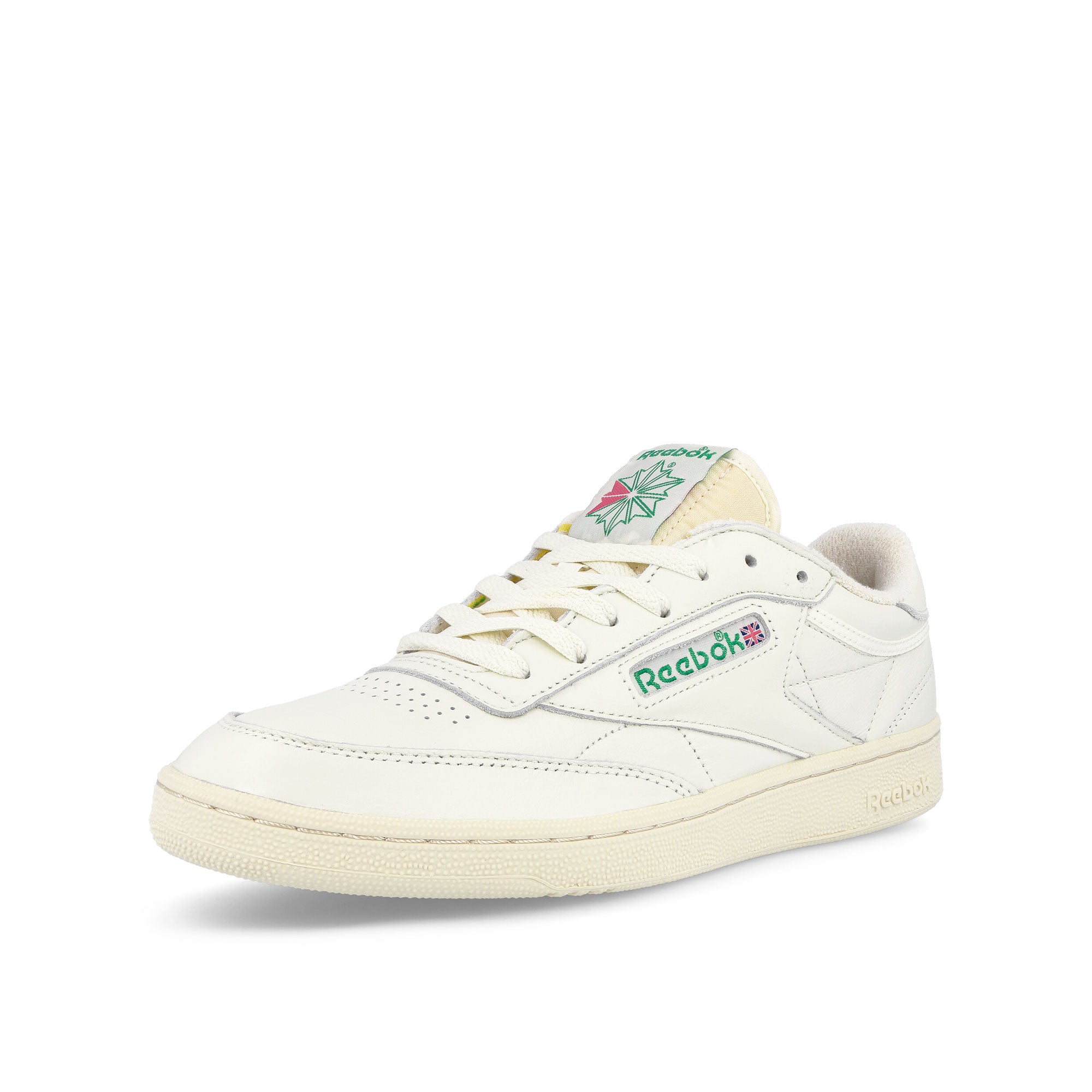 Reebok Club C 1985 Tv Chalk / Paper White / Green Low Top Sneakers Close Up | Overkill