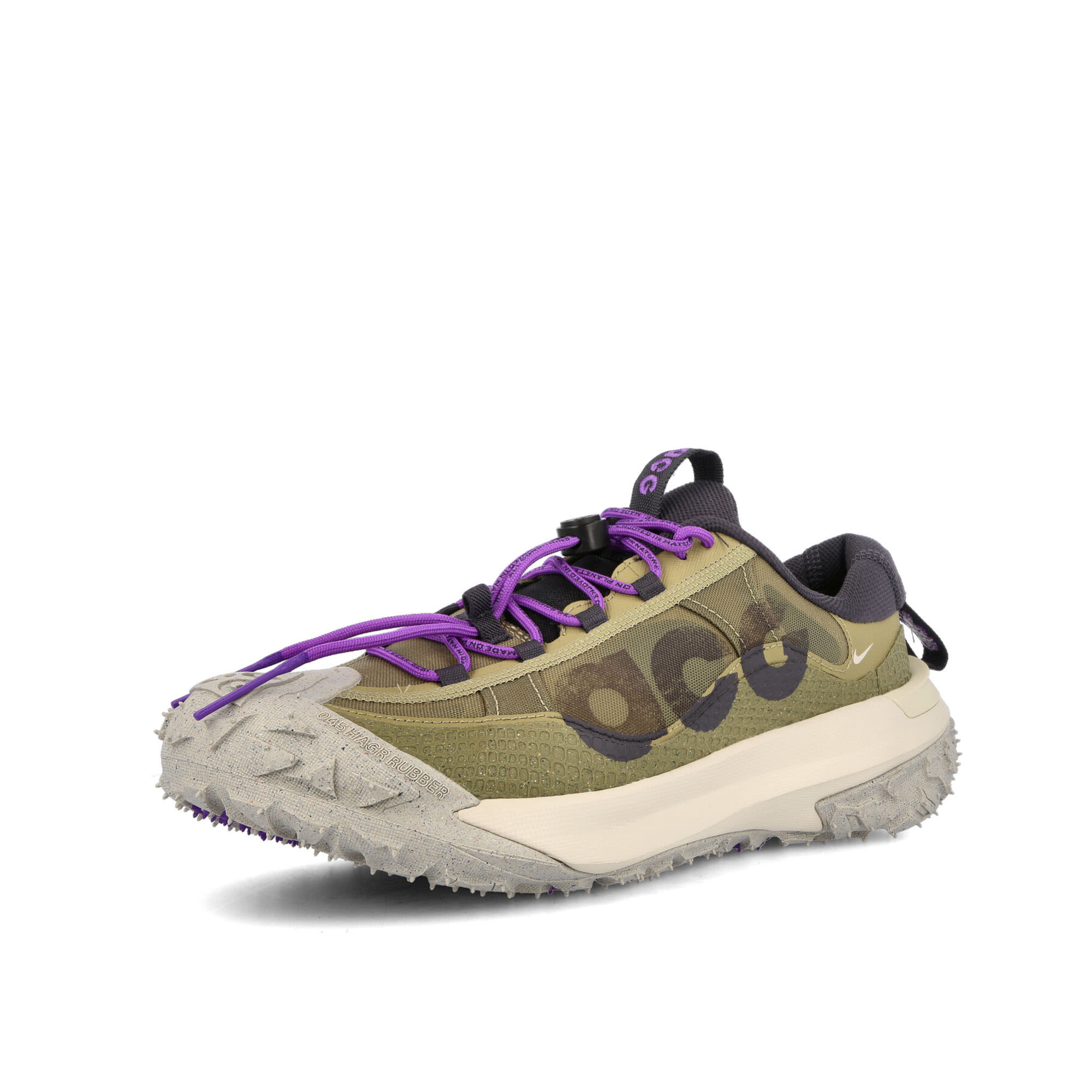 Nike ACG Mountain Fly 2 Low Neutral Olive-Gridiron-Action Grape Low Top Sneakers Close Up | Overkill