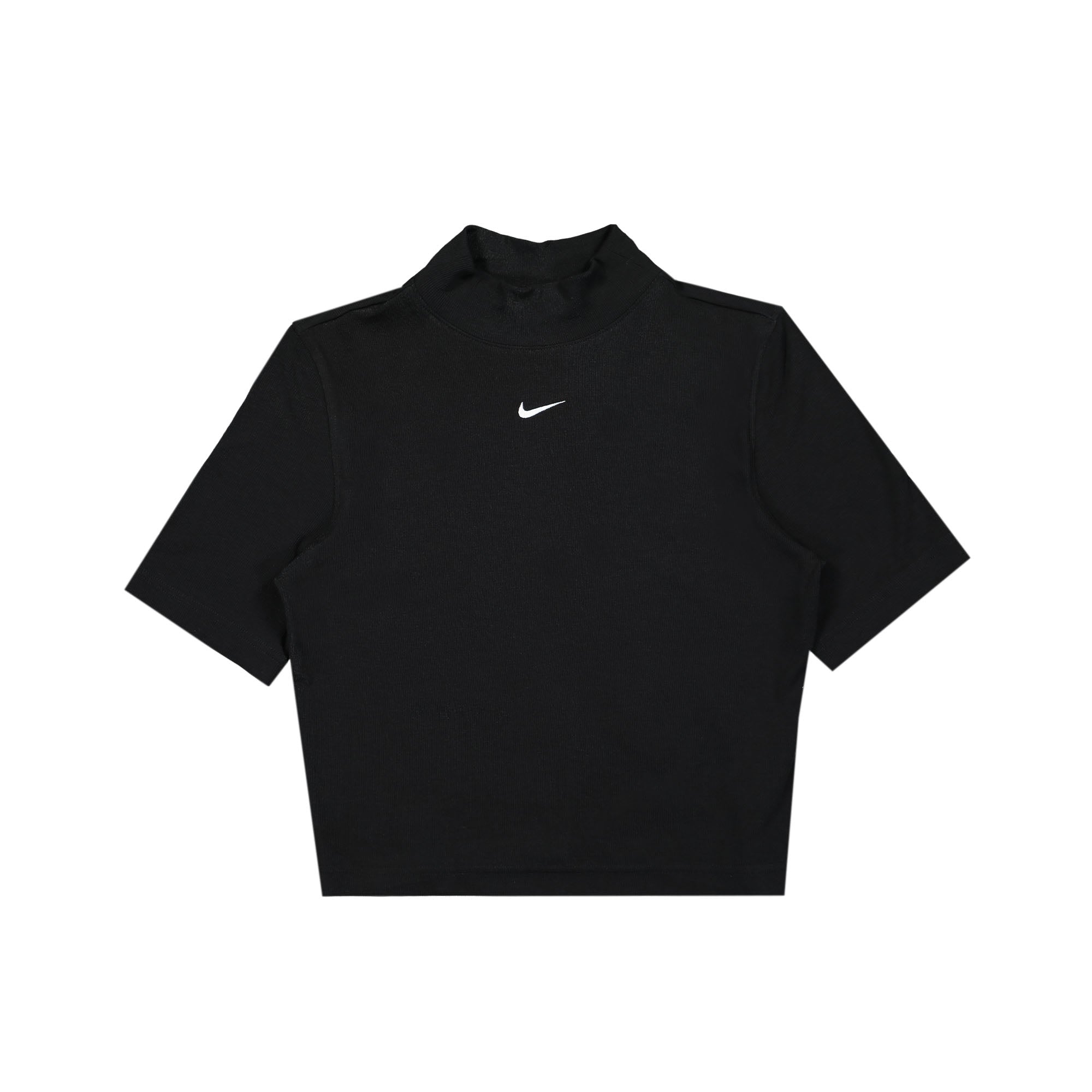 Nike W nsw Essentials Rib Mock Neck Short Sleeve Top Black / White T-Shirts DV7958 010 | Overkill