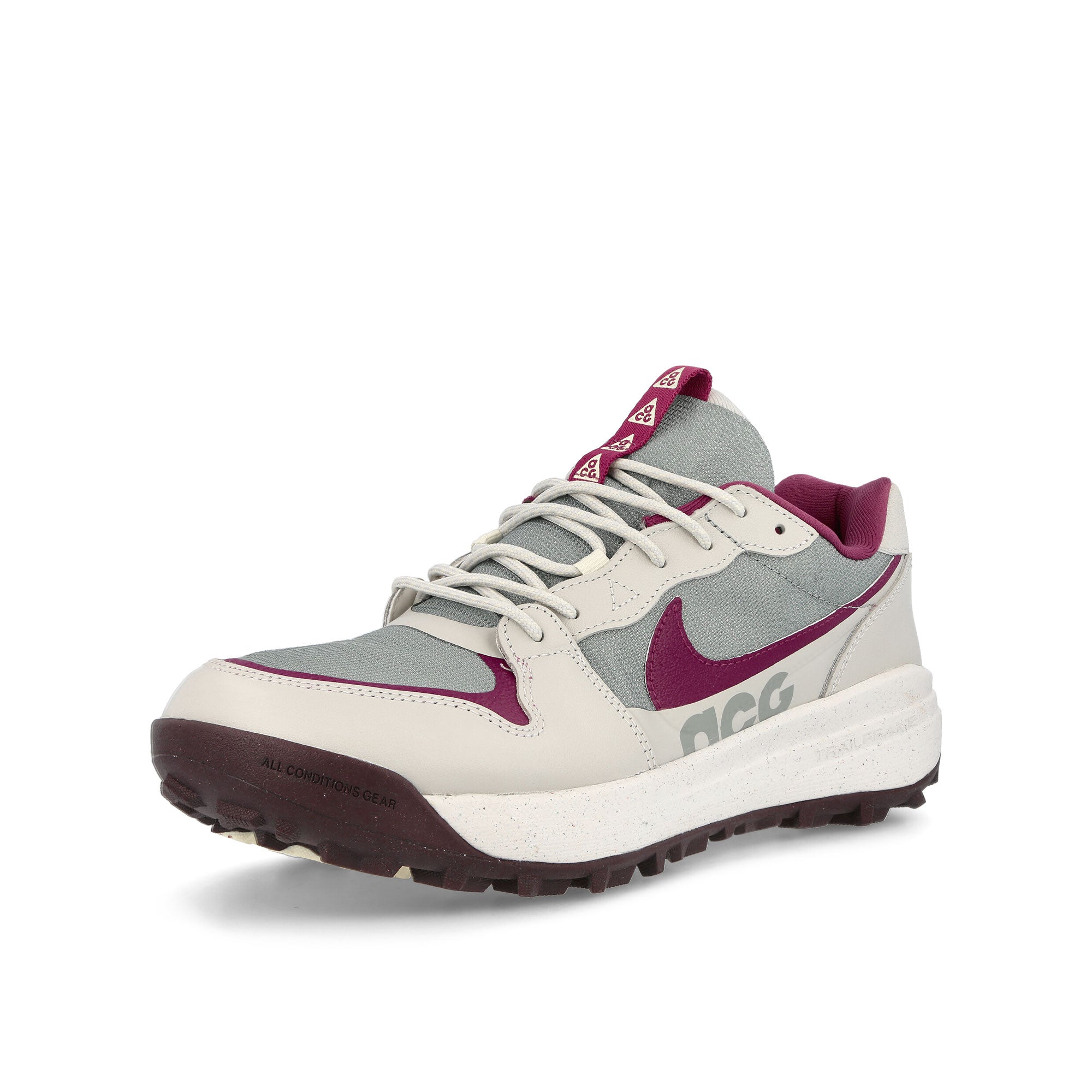 Nike ACG Lowcate Mica Green / Rosewood - Light Bone - Phantom Low Top Sneakers Close Up | Overkill