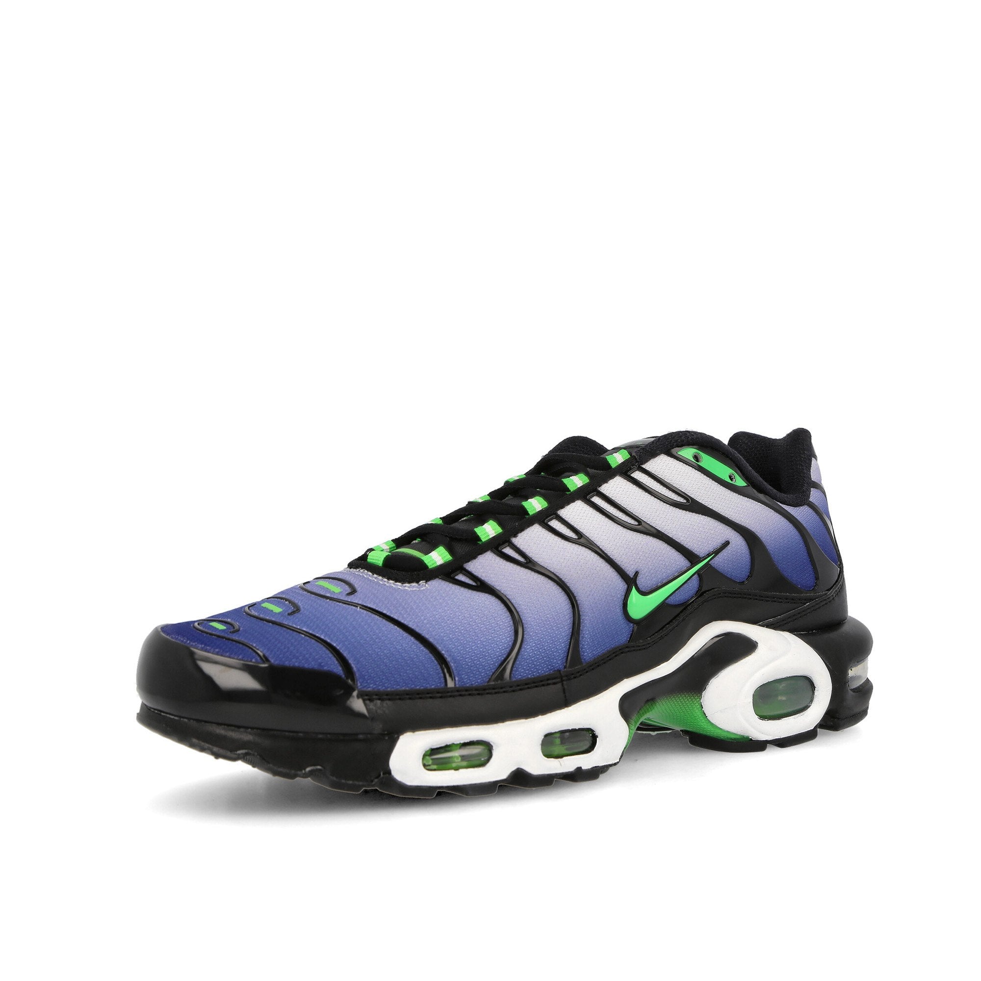 Nike Air Max Plus Black-Scream Green - White - Deep Royal Low Top Sneakers Close Up | Overkill