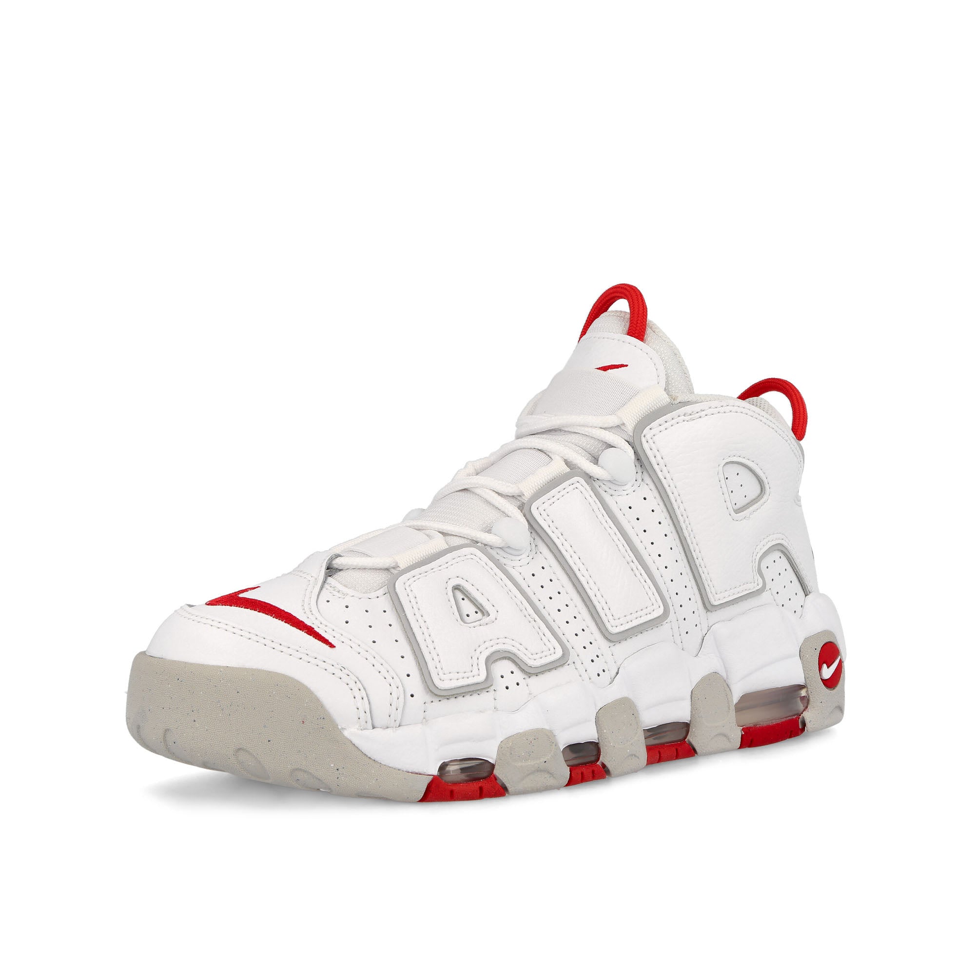 Nike Air More Uptempo 96 White-University Red-Grey Fog Sneakers Close Up | Overkill