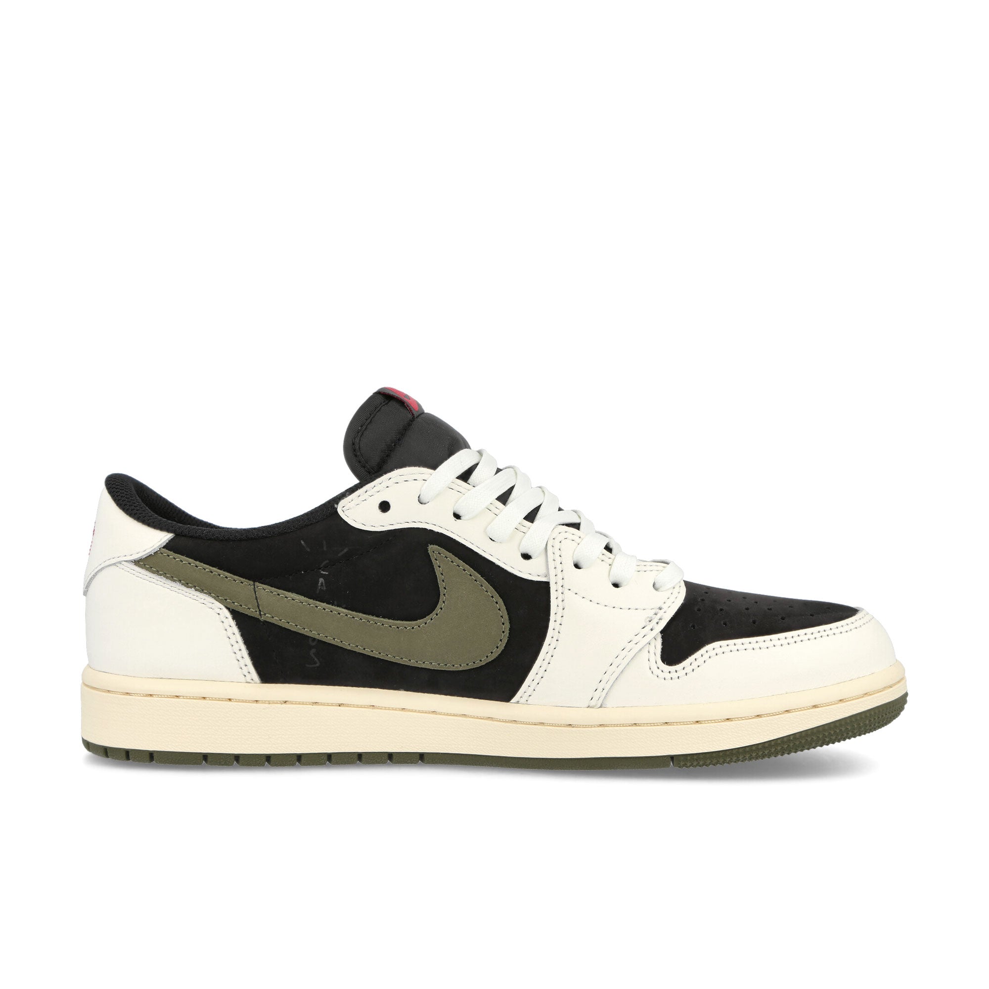 Jordan Travis Scott x Wmns Air Jordan 1 Low OG SP Sail / University Red - Black - Medium Olive Sneakers Silhouette | Overkill