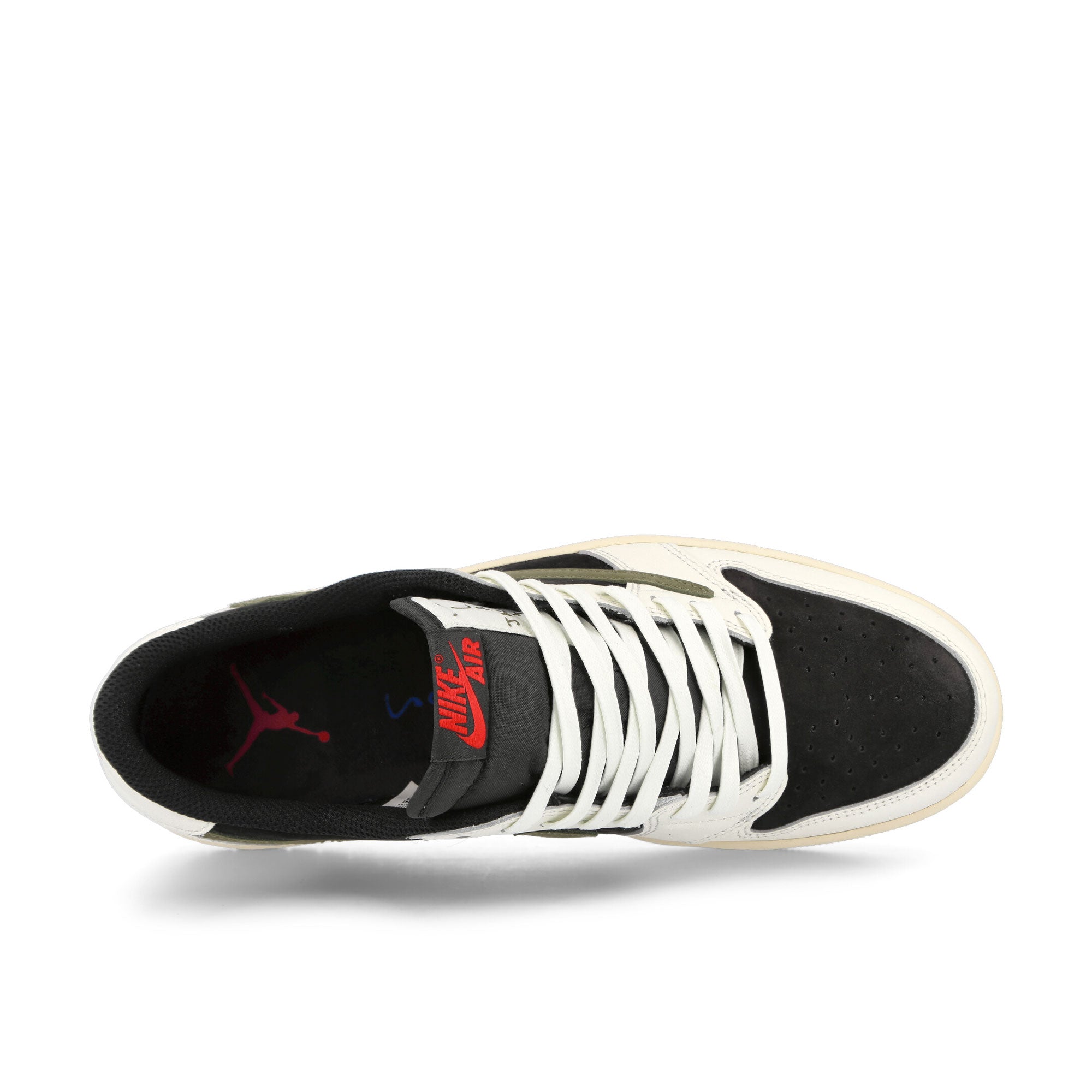Jordan Travis Scott x Wmns Air Jordan 1 Low OG SP Sail / University Red - Black - Medium Olive Sneakers Detailfoto | Overkill