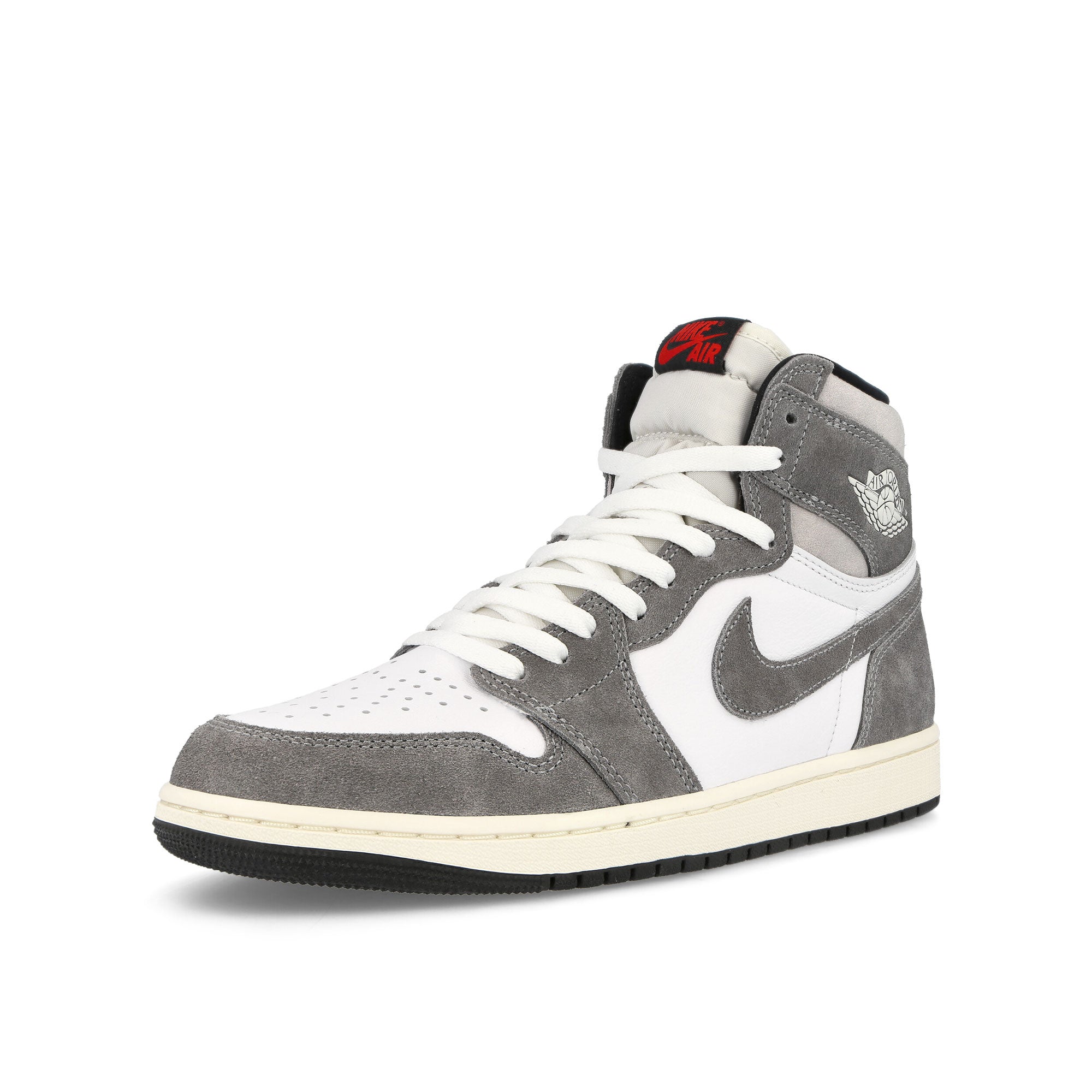 Jordan Air Jordan 1 Retro High OG Black / Fire Red - White - Light Smoke Grey High Top Sneakers Close Up | Overkill