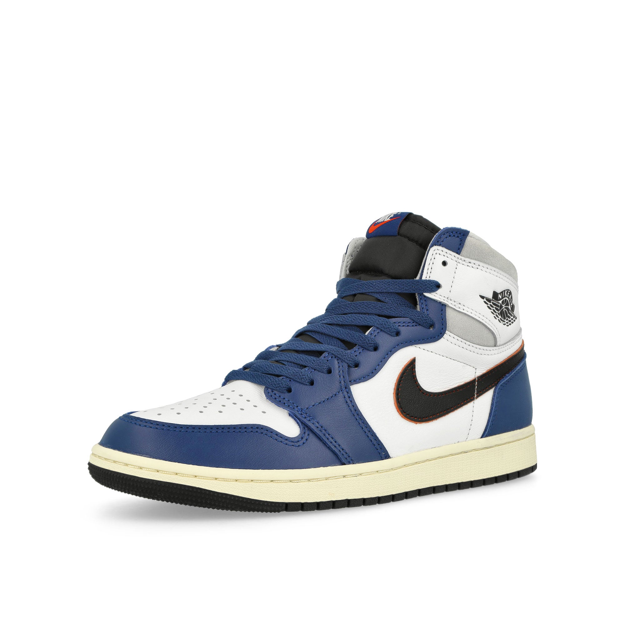 Jordan Air Jordan 1 Retro High OG White / Black-Neutral Grey-Deep Royal Blue High Top Sneakers Close Up | Overkill