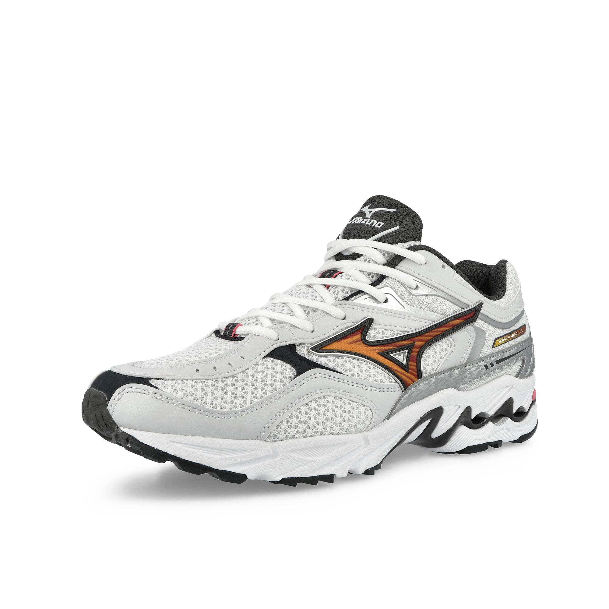 Mizuno Wave MG4 LS White / Artisans Gold / Galaxy Silver Sneaker D1GA265201 Close-up | Overkill