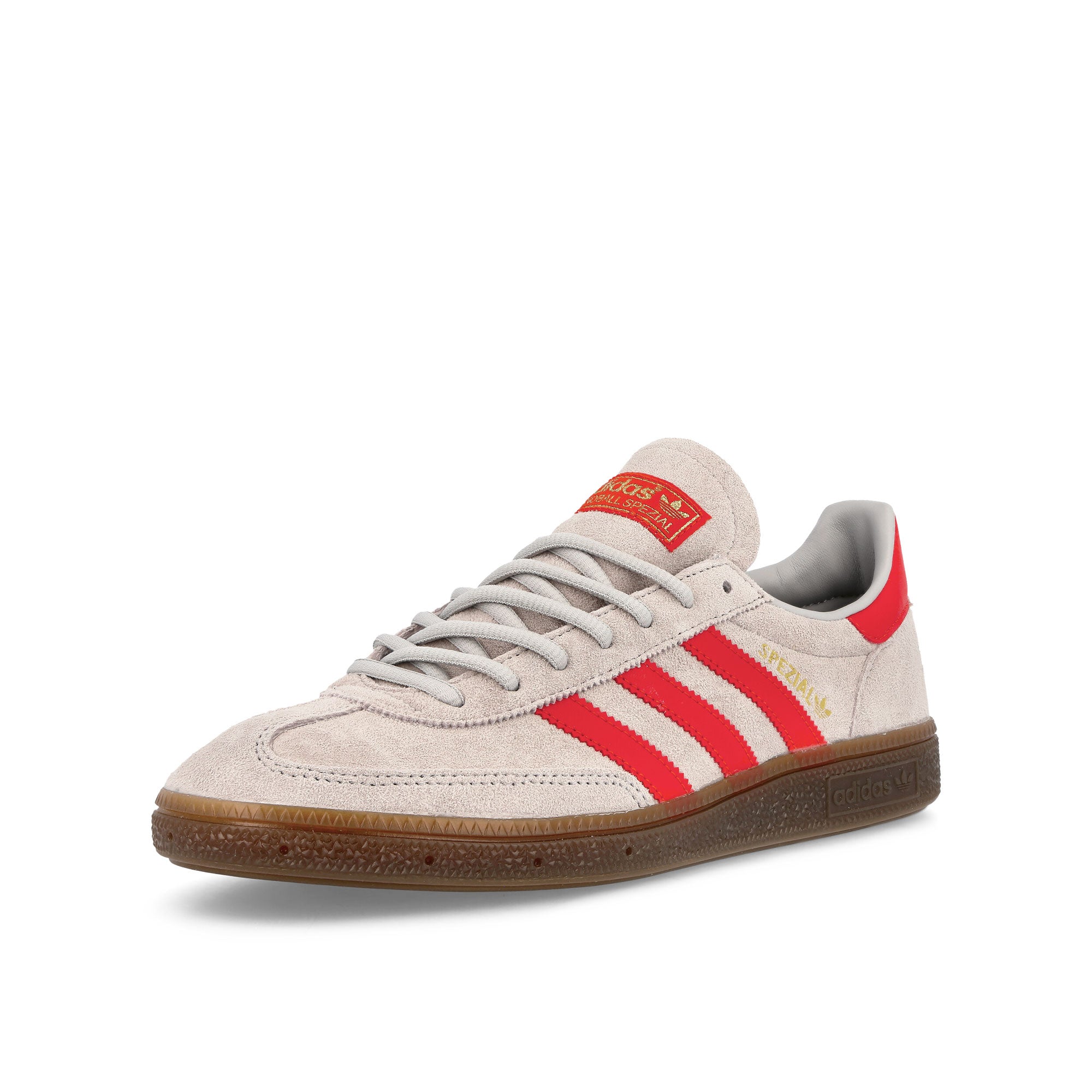 adidas Handball Spezial Grey Two / Hired Red / Gold Metallic Sneakers Close Up | Overkill