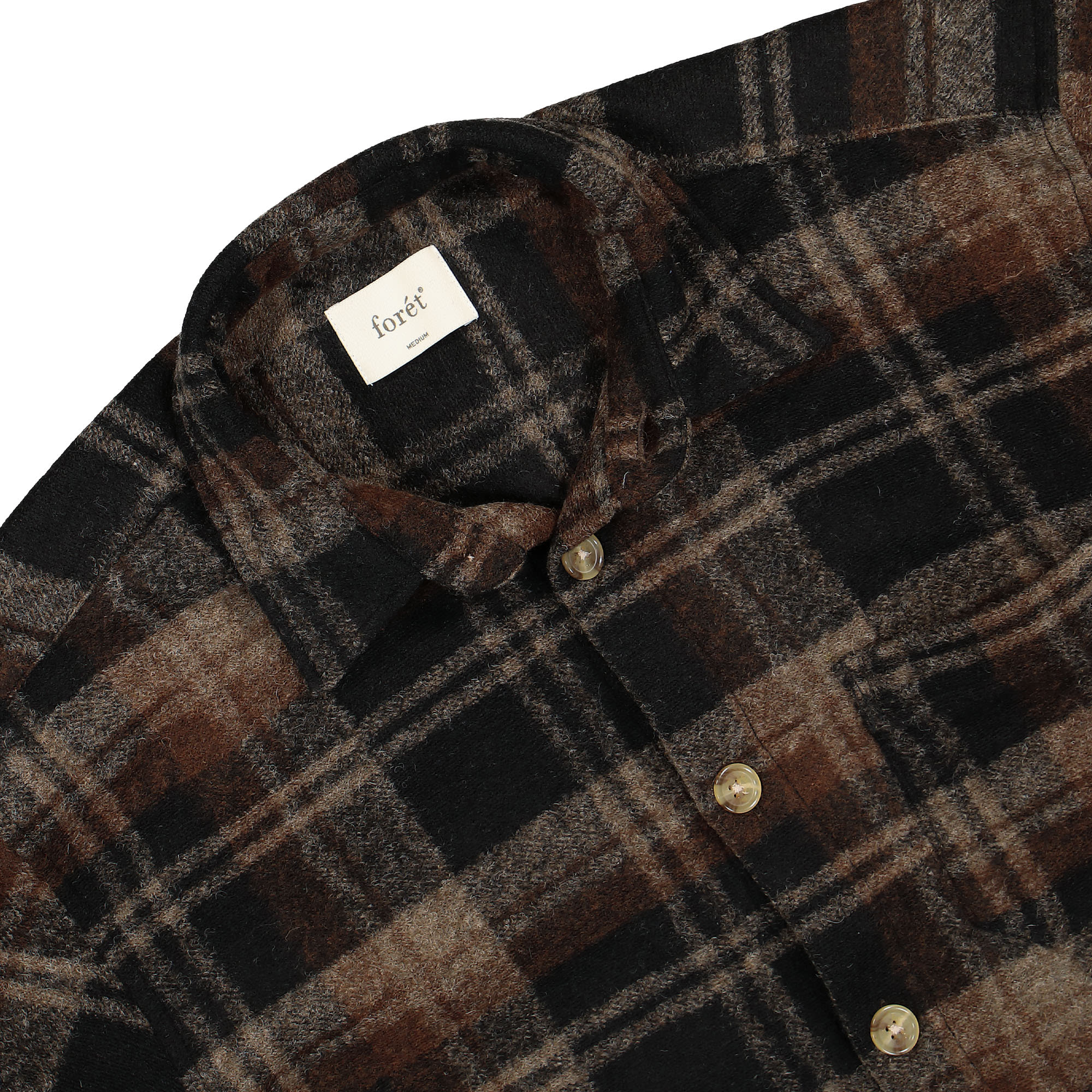 Forét Ivy Wool Overshirt Brown Check Shirts Close-up | Overkill