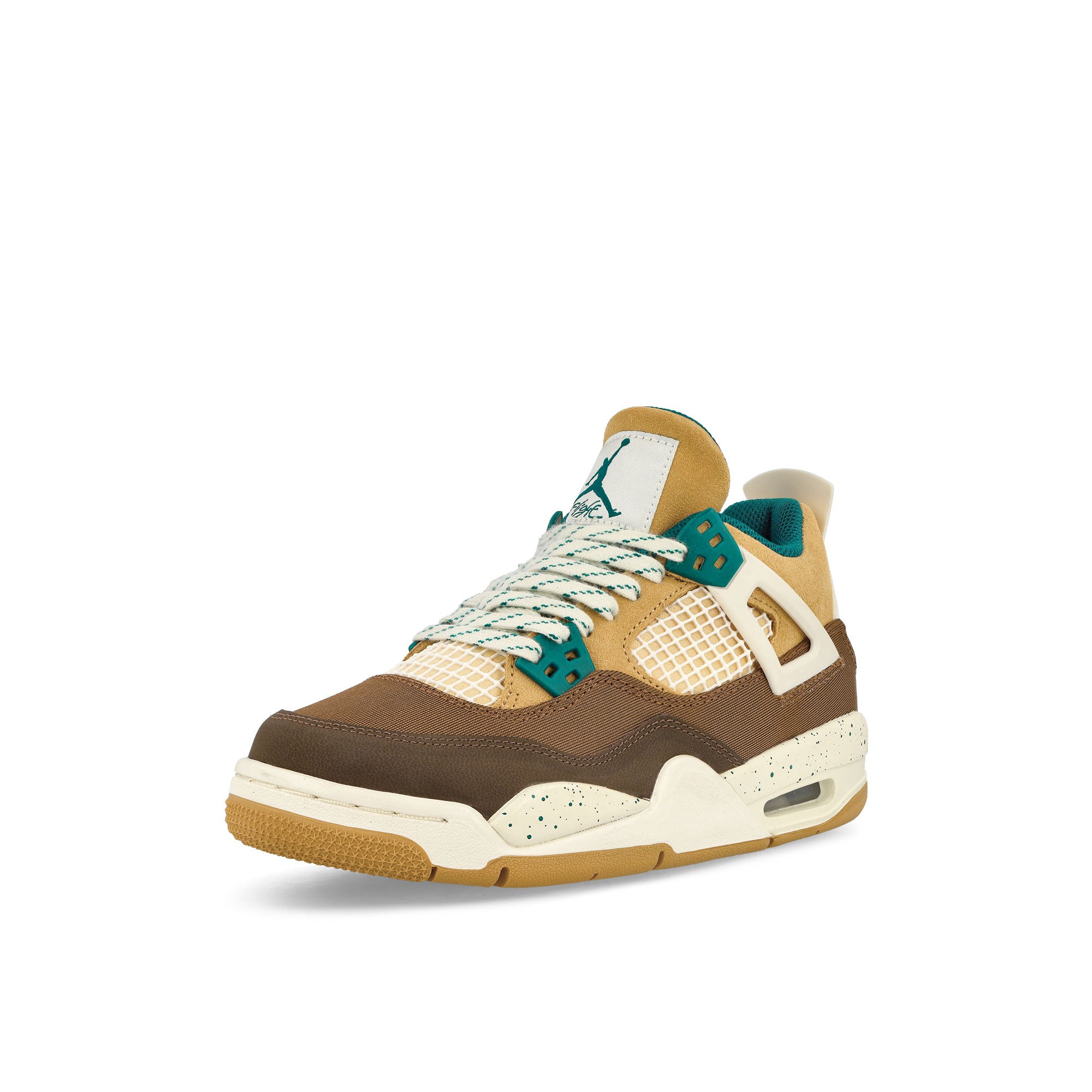 Jordan Air Jordan 4 Retro GS Cacao Wow / Geode Teal - Ale Brown - Twine Mid Top Sneakers Close Up | Overkill