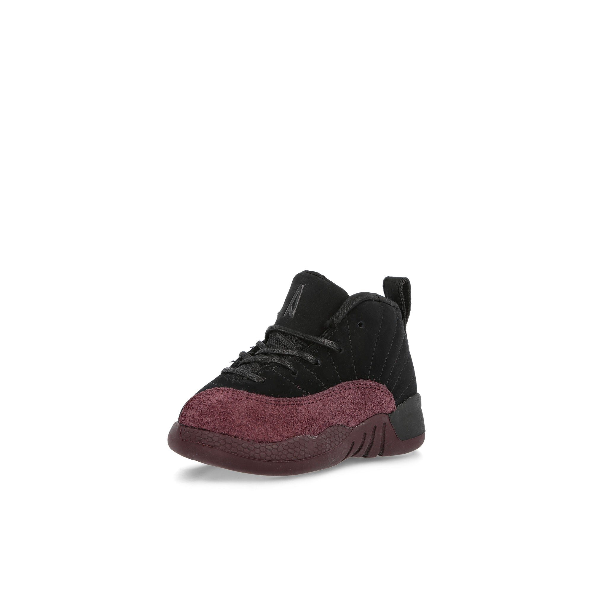 Jordan A Ma Maniere x Jordan 12 Retro SP TD Black / Black - Burgundy Crush Low Top Sneakers Close Up | Overkill