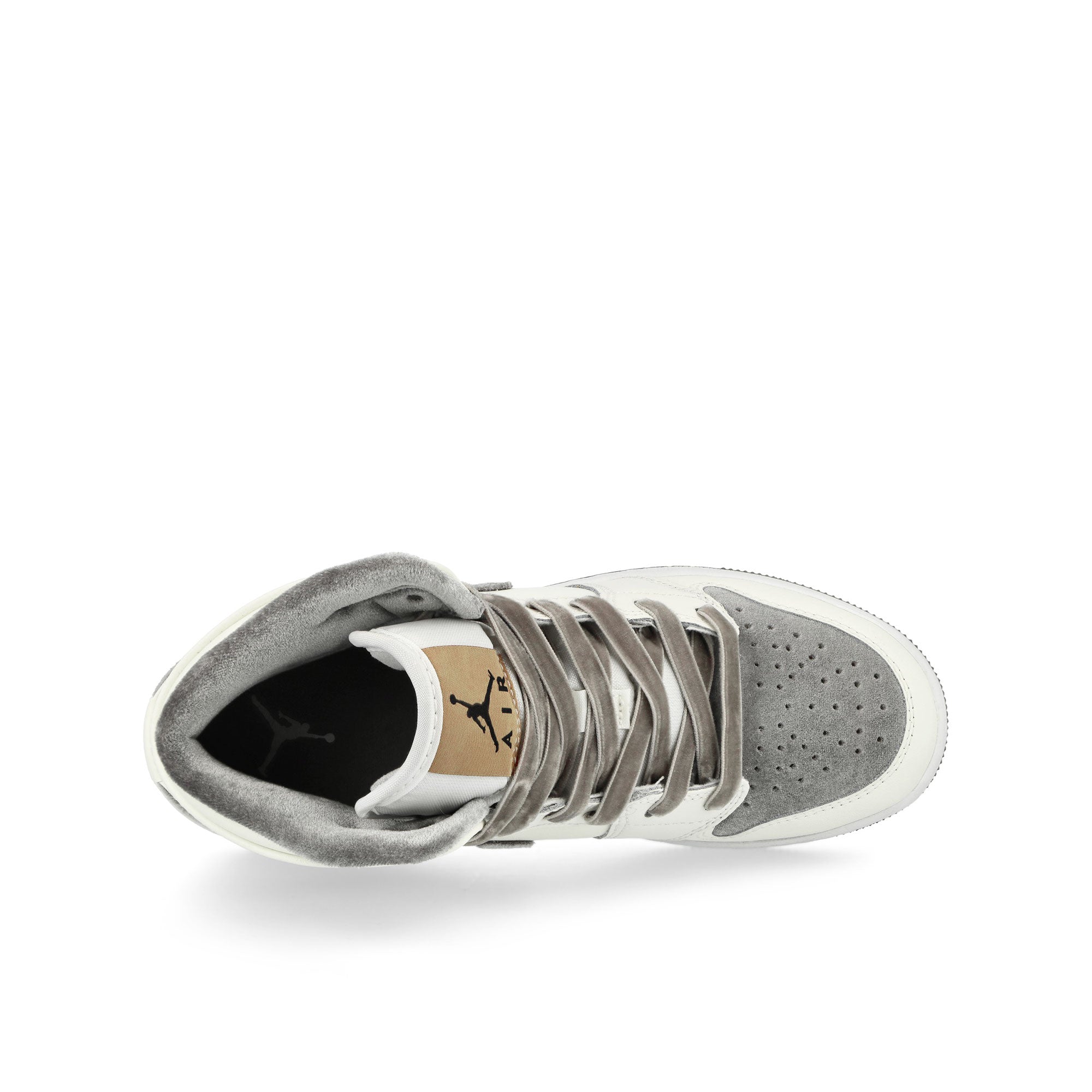 Jordan Air Jordan 1 Mid SE GS Grey Velvet Toe Sail-Flat Pewter - Metallic Gold Mid Top Sneakers Detailfoto | Overkill