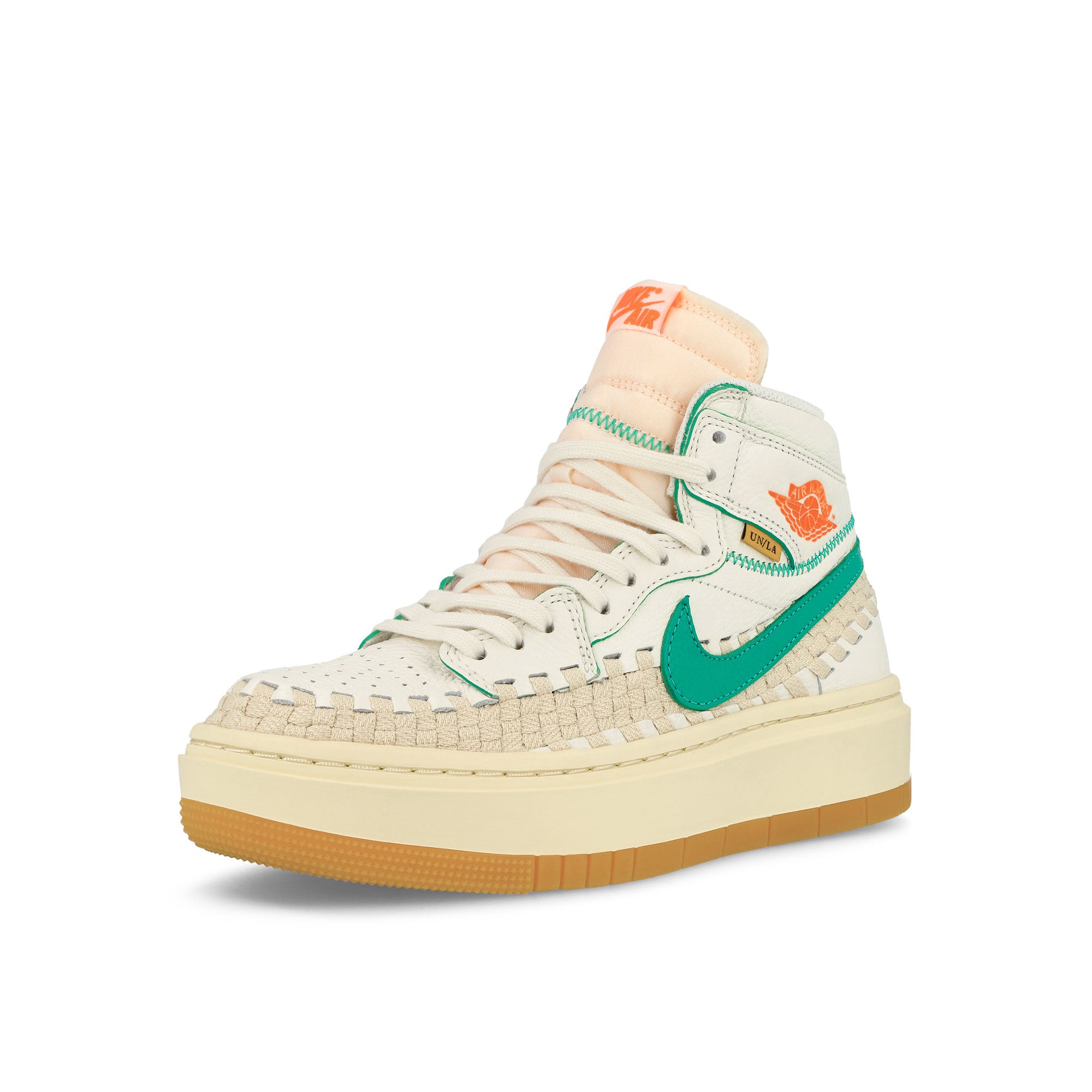 Jordan Union x Bephies Beauty Supply x W Air Jordan 1 Elevate Hi Sail-Kinetic Green - Muslin - Gum Yellow vietnam Sneakers Close Up | Overkill