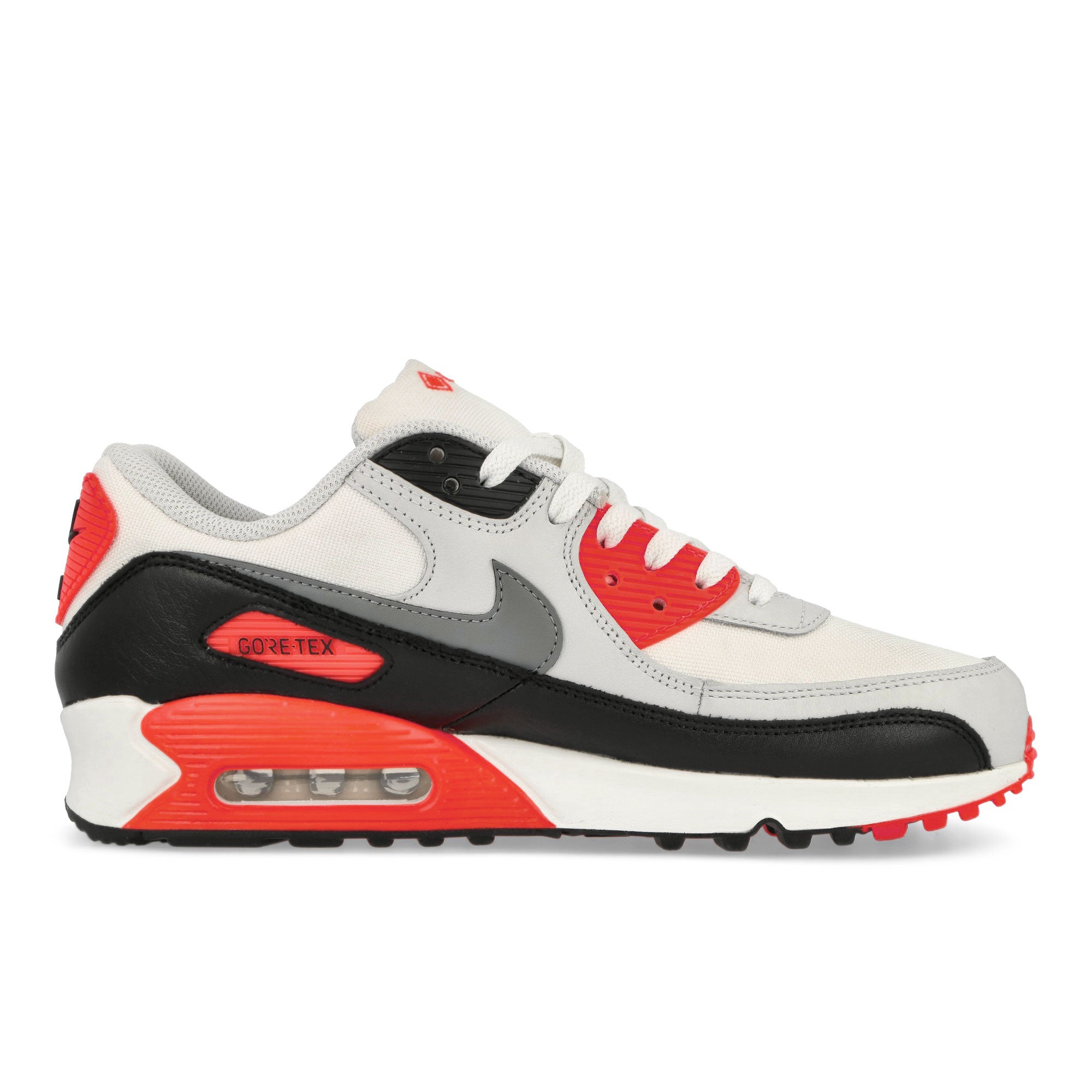 Nike Air Max 90 GTX Summit White / Cool Grey - Bright Crimson Low Top Sneakers Silhouette | Overkill