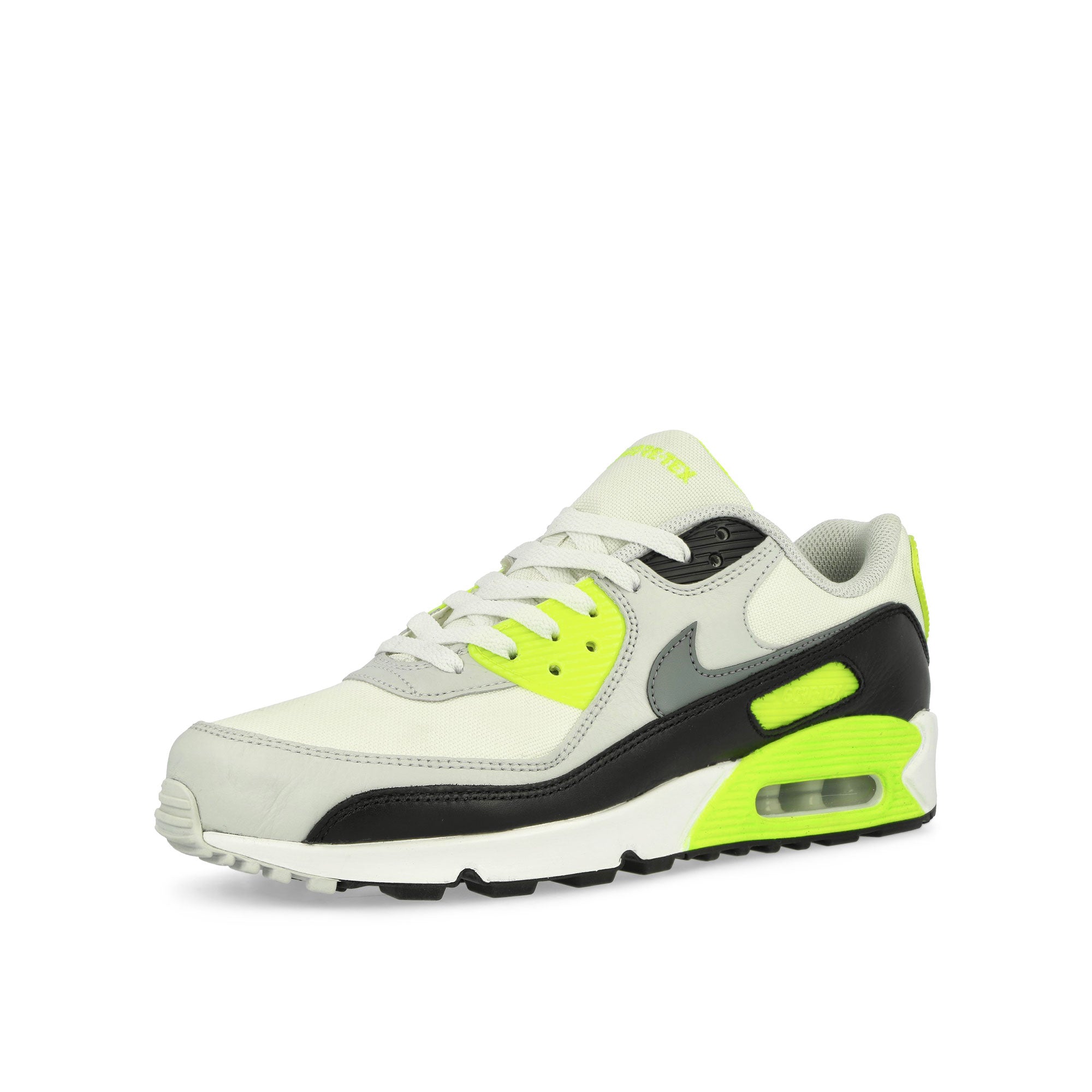 Nike Air Max 90 GTX Summit White / Cool Grey - Volt - Black Low Top Sneakers Close Up | Overkill