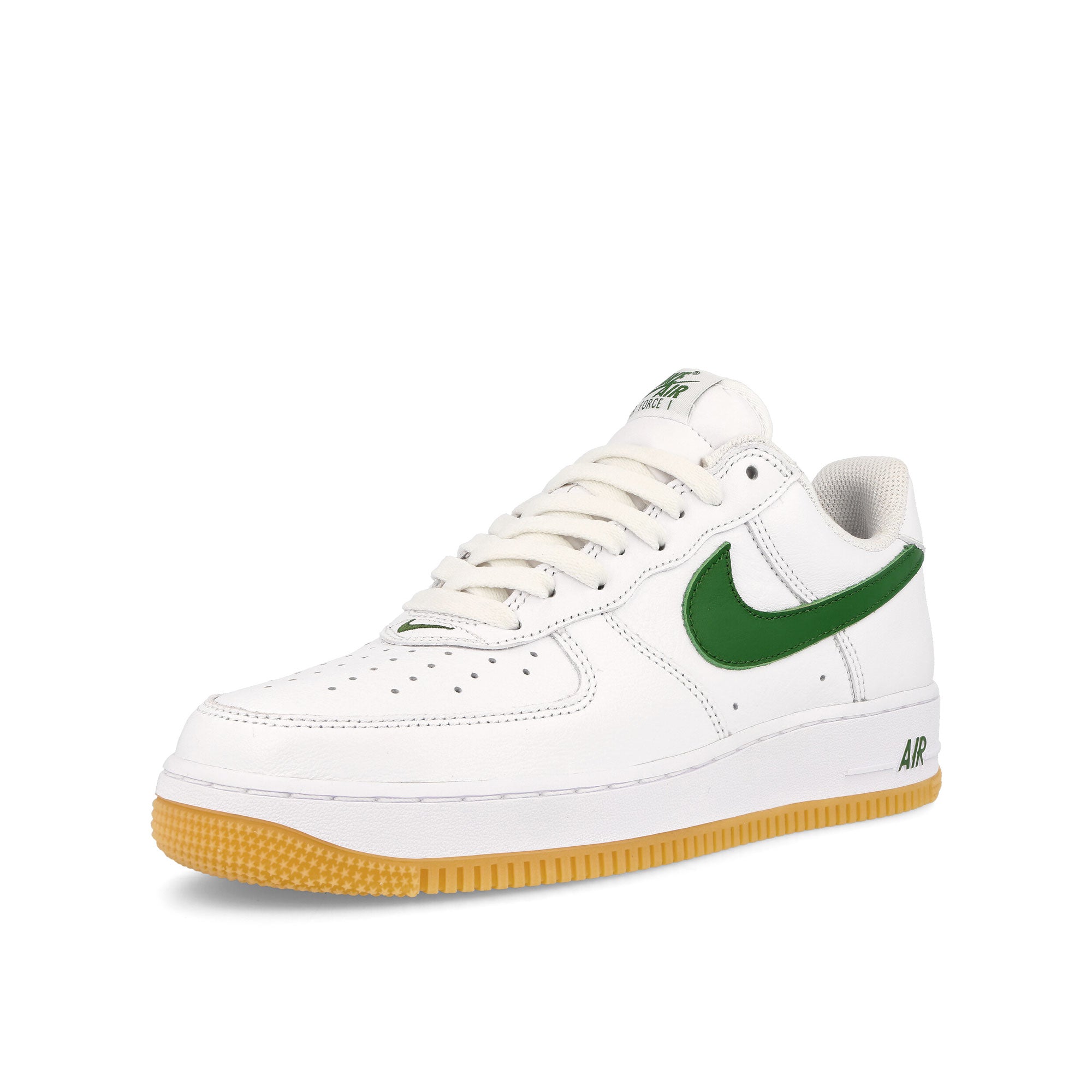 Nike Air Force 1 Low Retro QS White-Forest Green - Gum Yellow Low Top Sneakers Close Up | Overkill