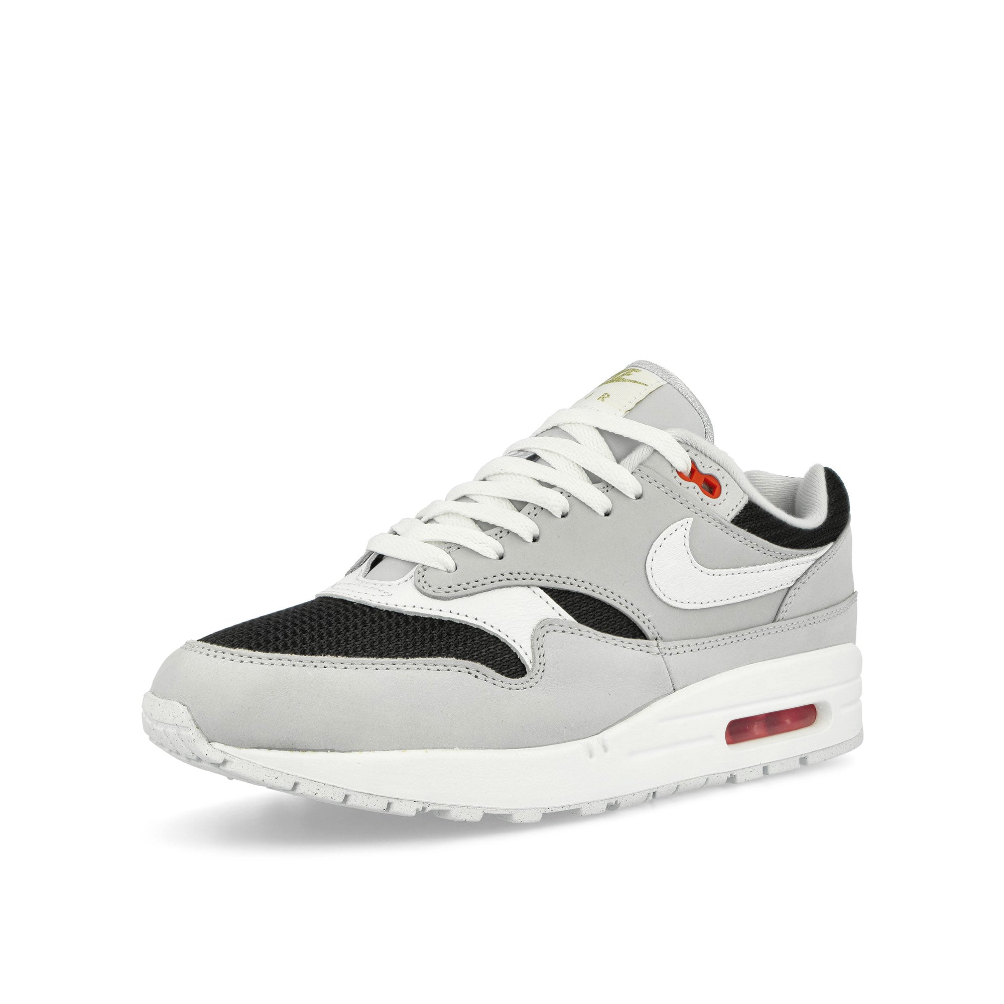 Nike Air Max 1 Premium Pure Platinum / White - Black - Sport Red Low Top Sneakers Close Up | Overkill